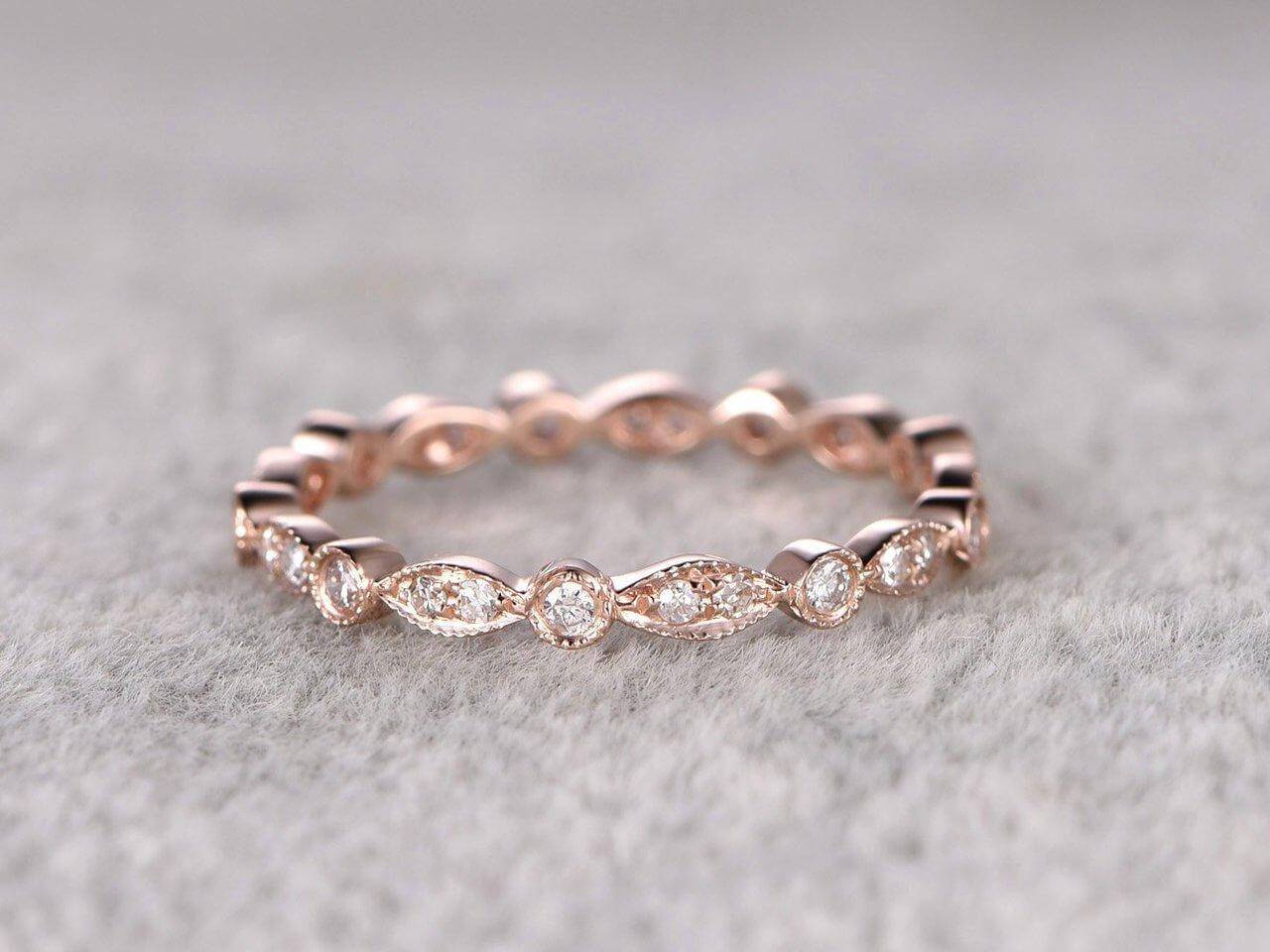 0.50 Carat Moissanite Wedding Band Ring - 18k Gold Plated Milgrain Art Deco Anniversary Ring for Women - Perfect for Bridal, Engagement & Special Occasions