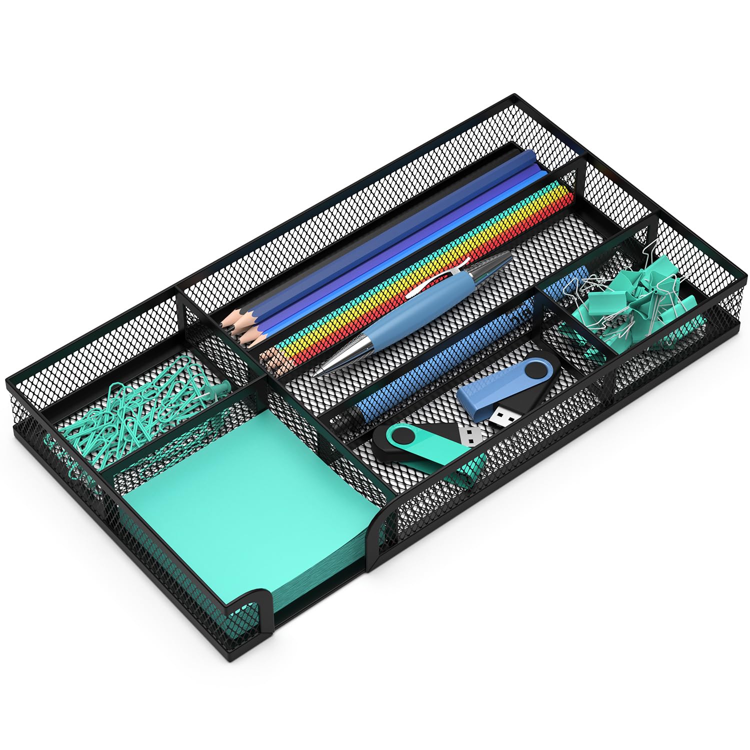 Metal Mesh Desk Drawer Organizer Tray - Small Office & Home Storage Solution for Pencils, Makeup, Utensils - Perfect for Desktop, Bathroom, Kitchen & Vanity Organization