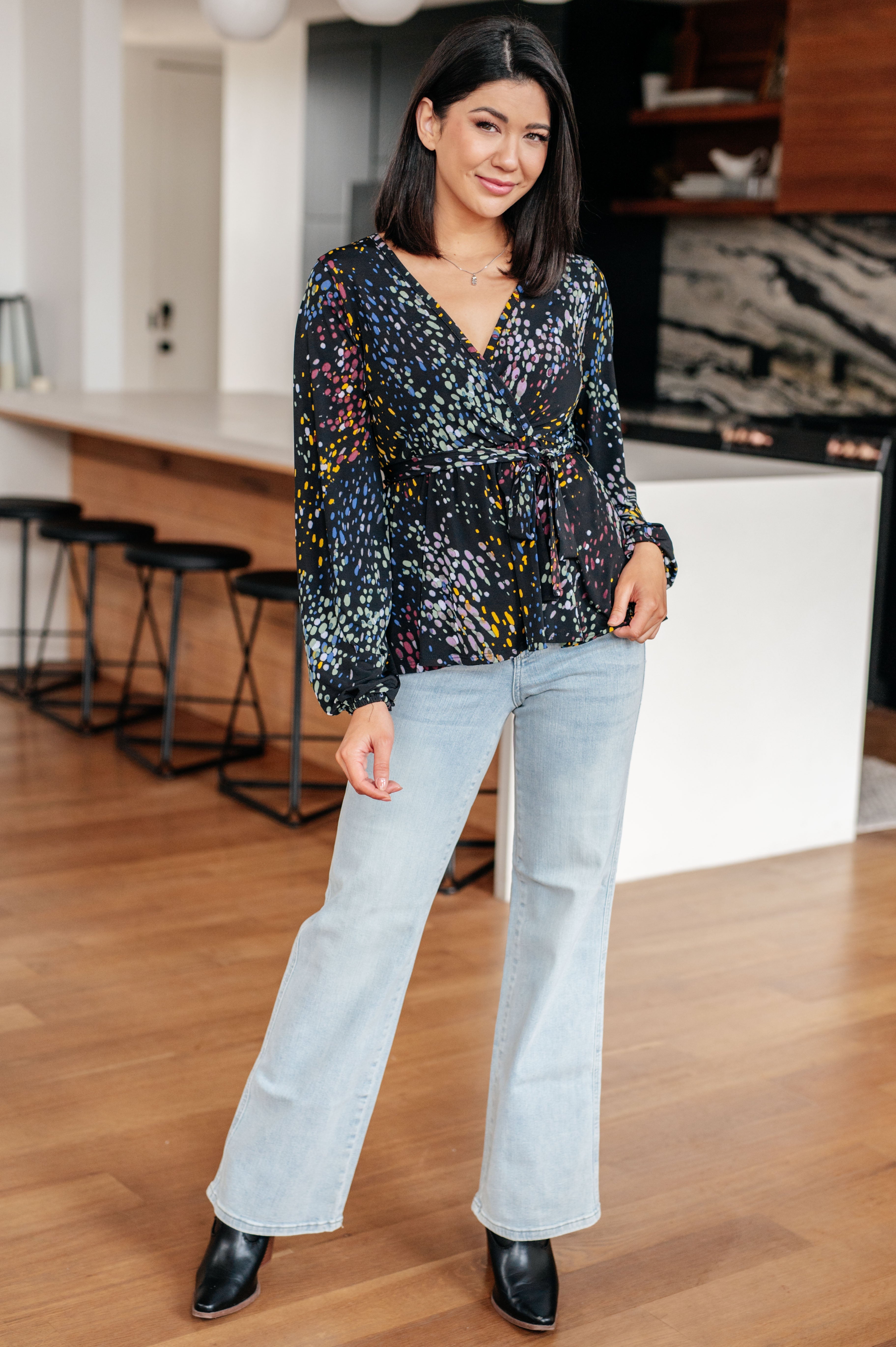 Stylish Faux Wrap Top for Women - Trendy V-Neck Blouse for Casual & Office Wear | Perfect for Work, Date Night & Everyday Outfits
