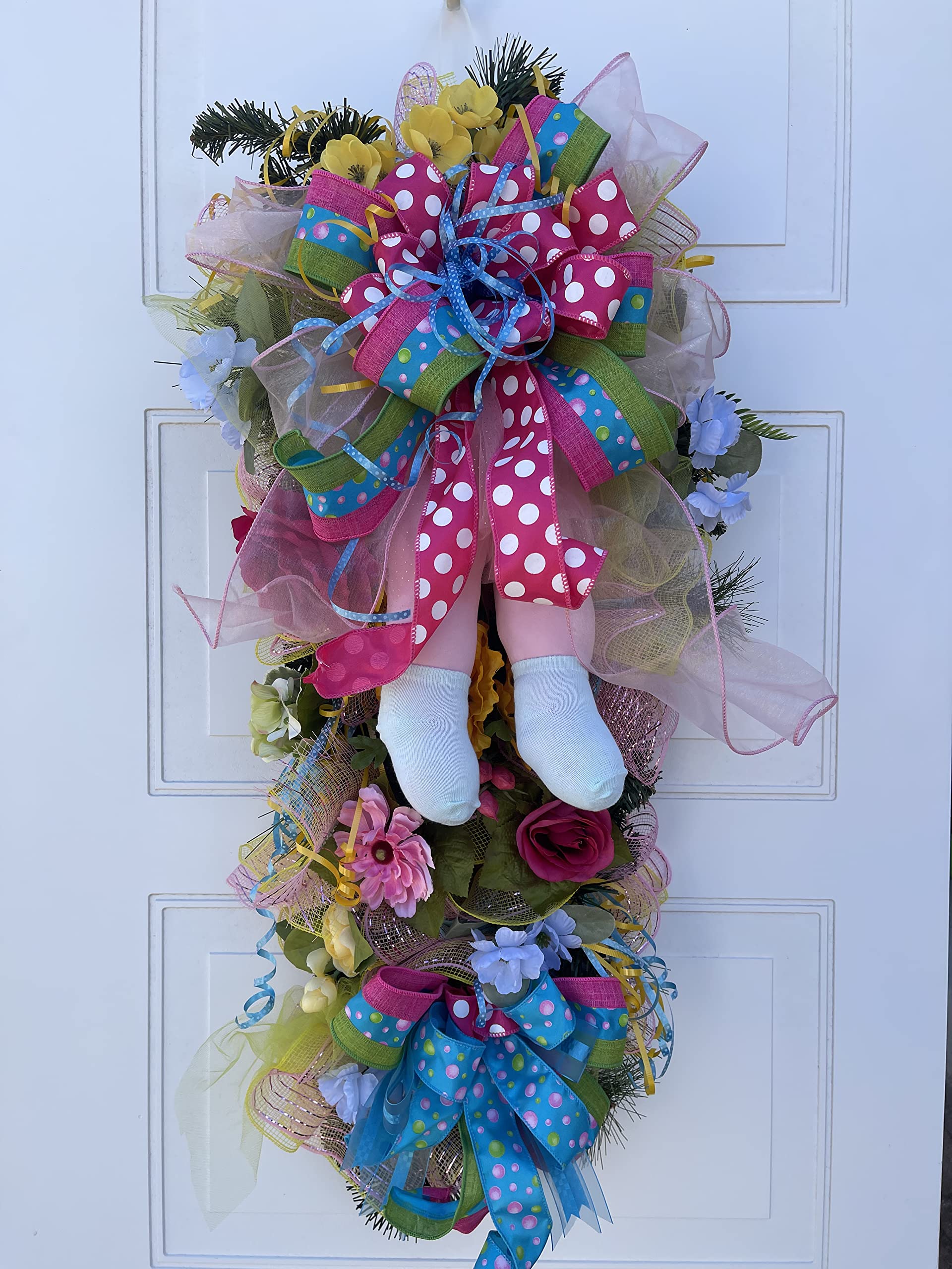 Spring 2022 Floral Tear Drop Swag Wreath - Elegant Home Door Decor for Easter, Wedding & Seasonal Celebrations