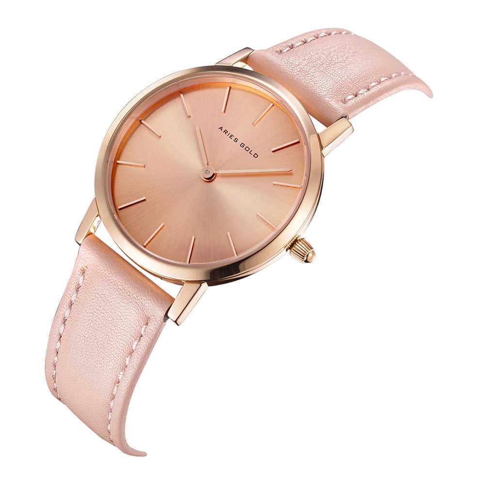 ARIES GOLD Urban Santos Women's Watch - Pink Leather Strap, Rose Gold Case, Fashionable Timepiece for Everyday Wear & Special Occasions