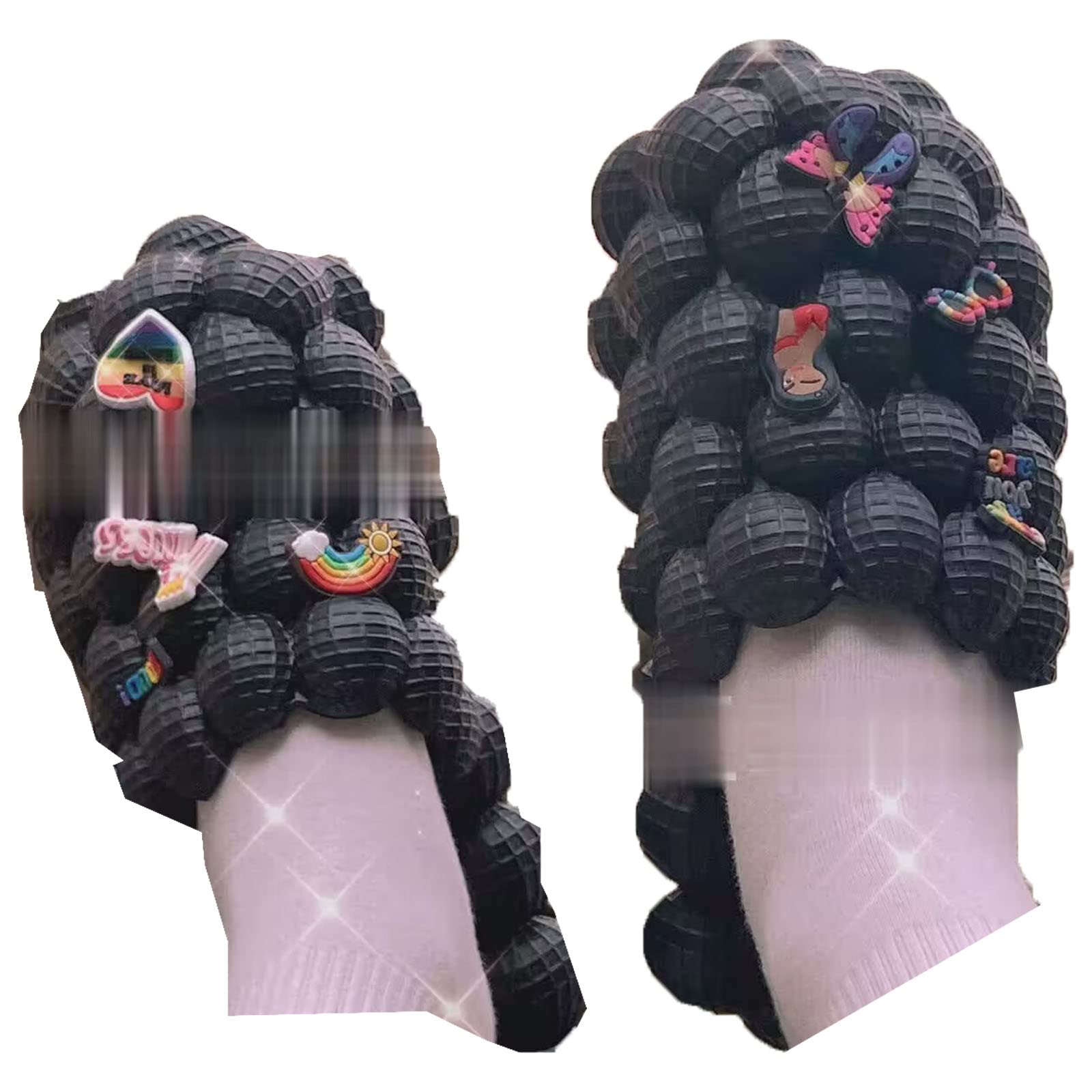 Bubble Ball Slides with Charms - Unisex Massage Bubble Slippers for Women & Men - Super Soft Lychee Pillow Stress Relief Sandals for Bathroom, Spa & Beach (Size 41-42, Black with Charms) - Perfect for Relaxation, Home Wear & Summer Vacation
