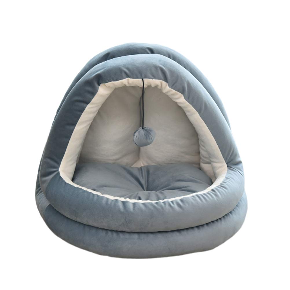 **Fluffy Mongolian Yurt Cat Bed - Portable & Thickened Pet Bed for Small Dogs & Cats - Cozy Puppy House Nest - Navy Blue, Size L - Perfect for Indoor & Outdoor Use**