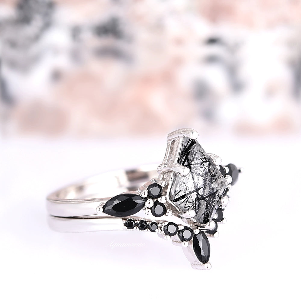 Skye Kite™ Rutilated Quartz & Black Onyx Sterling Silver Ring Set for Women - Elegant Jewelry Gift for Birthday, Anniversary & Special Occasions