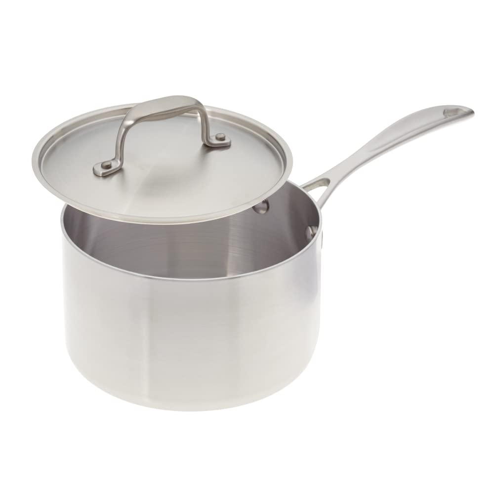 Premium Tri-Ply Stainless Steel Saucepan with Lid - 3 Quart American Kitchen Cookware for Soups, Stews & Sauces | Durable & Even Heat Distribution for Home Cooking