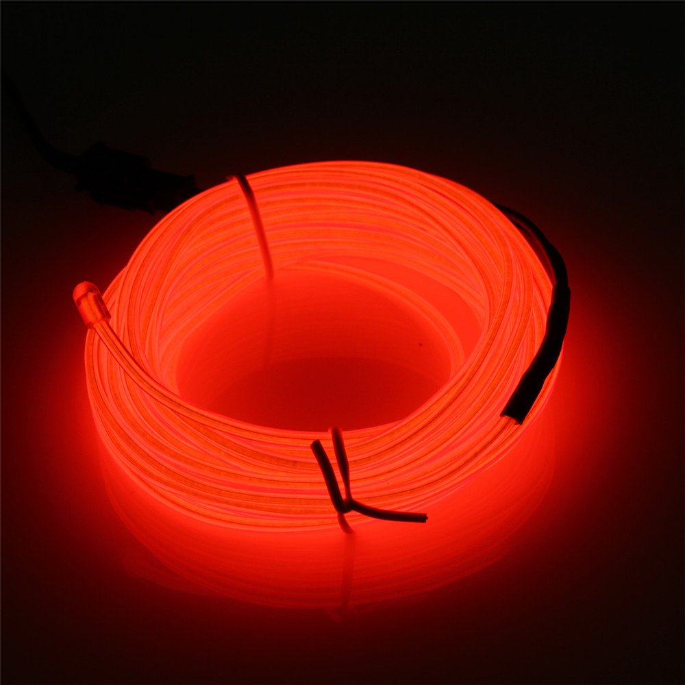 JIGUOOR 16.4ft EL Wire Battery Pack - 5m Bright Neon Light Strip with 360° Illumination for DIY Projects, Party Decorations, Halloween & Christmas Decor - Red Neon Tube Rope Lights for Home, Bar, Pub, Club and Outdoor Events