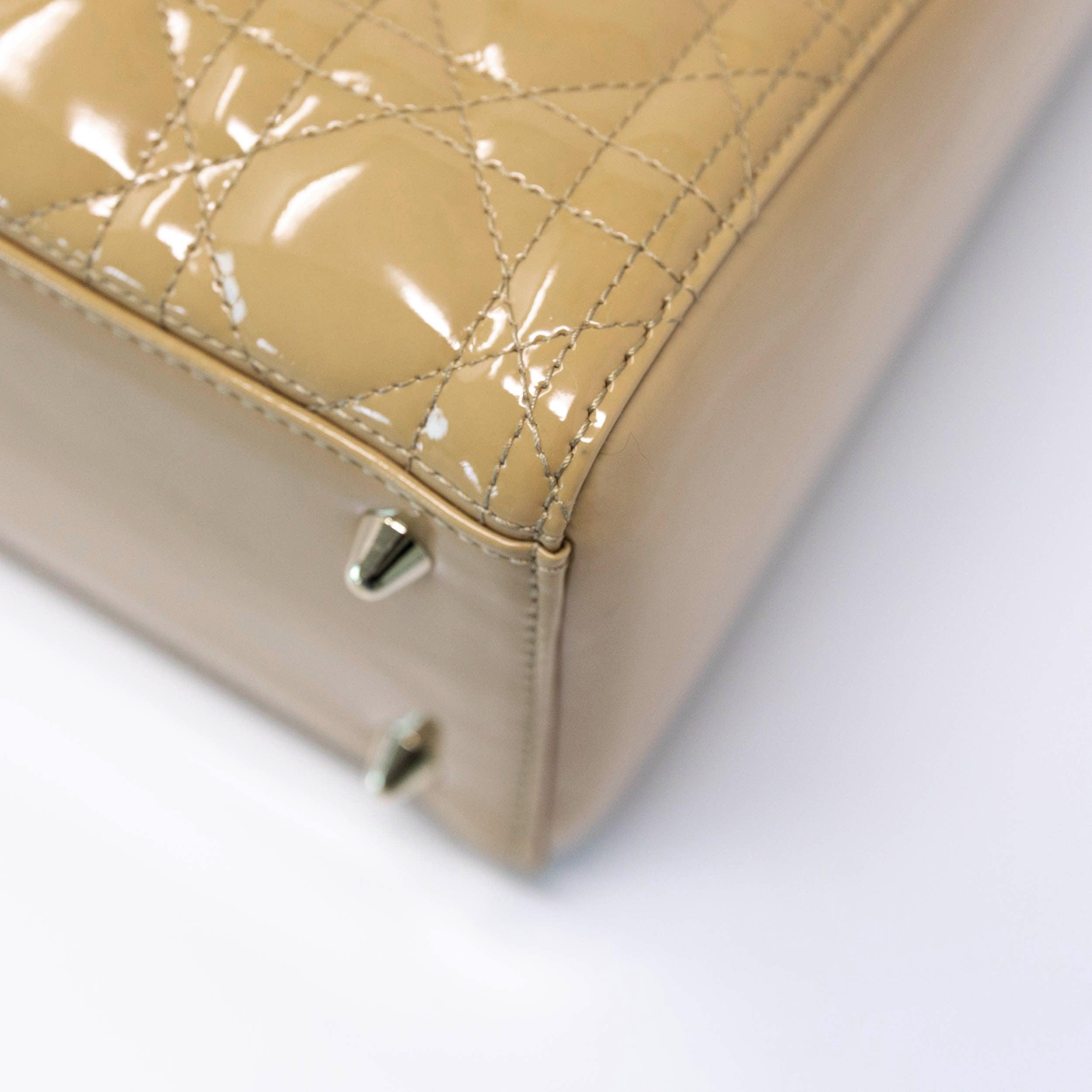 Dior Beige Patent Leather Medium Lady Dior Handbag - Luxury Designer Shoulder Bag for Women, Perfect for Parties, Weddings & Special Occasions