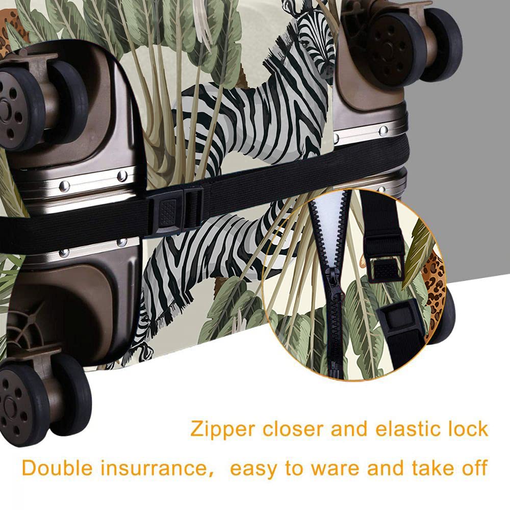 Washable Elastic Luggage Cover with Concealed Zipper - Exotic Animal Print (Monkey, Parrot, Toucan, Zebra, Leopard) Fits 18-21 Inch Suitcases - Perfect for Travel, Vacation & Airplane Use - Colorful Suitcase Protector for Kids & Adults