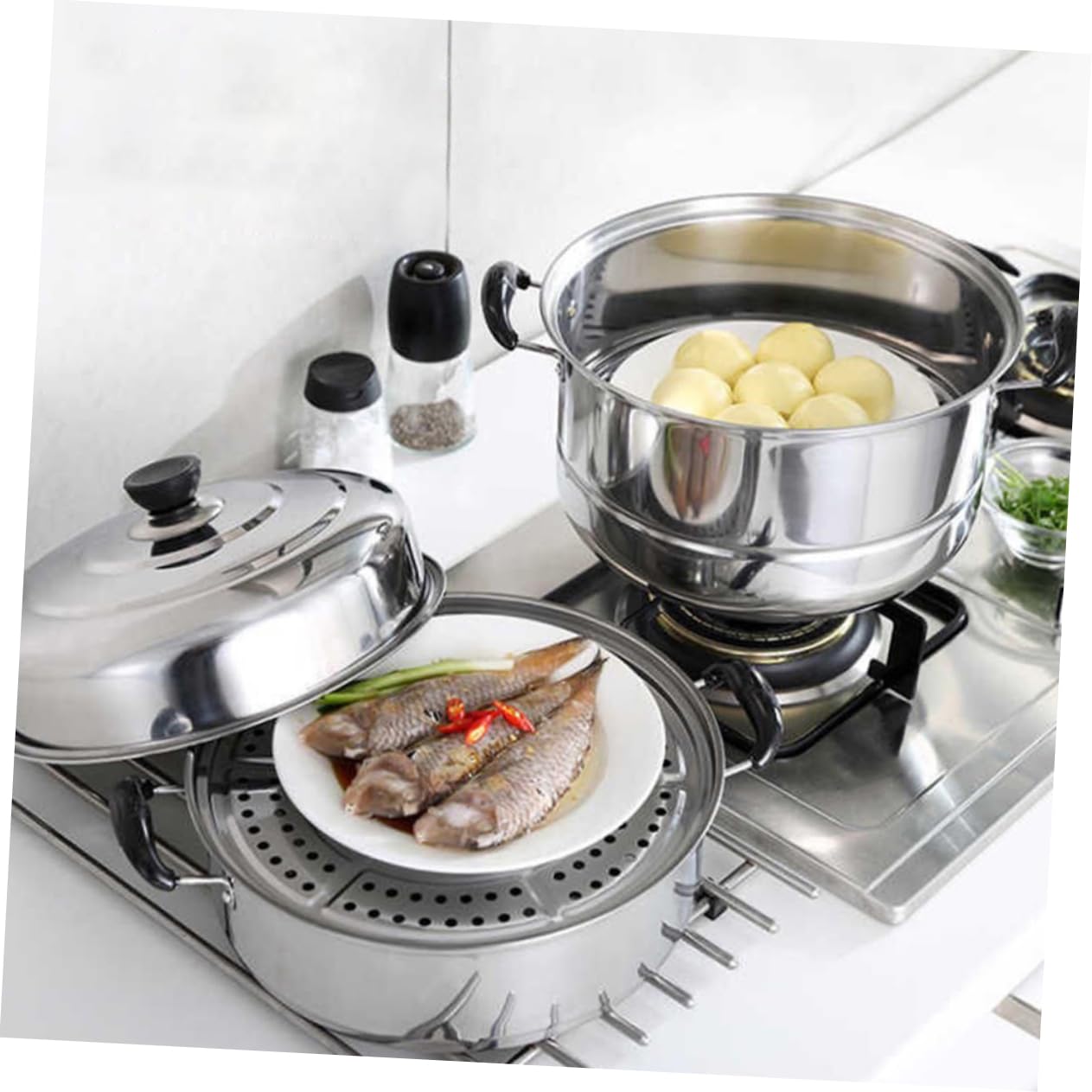DOITOOL 3-Layer Stainless Steel Steamer Pot - Stackable Steaming Pot for Soup, Vegetables & Seafood | Durable Home Cookware for Healthy Cooking & Meal Prep