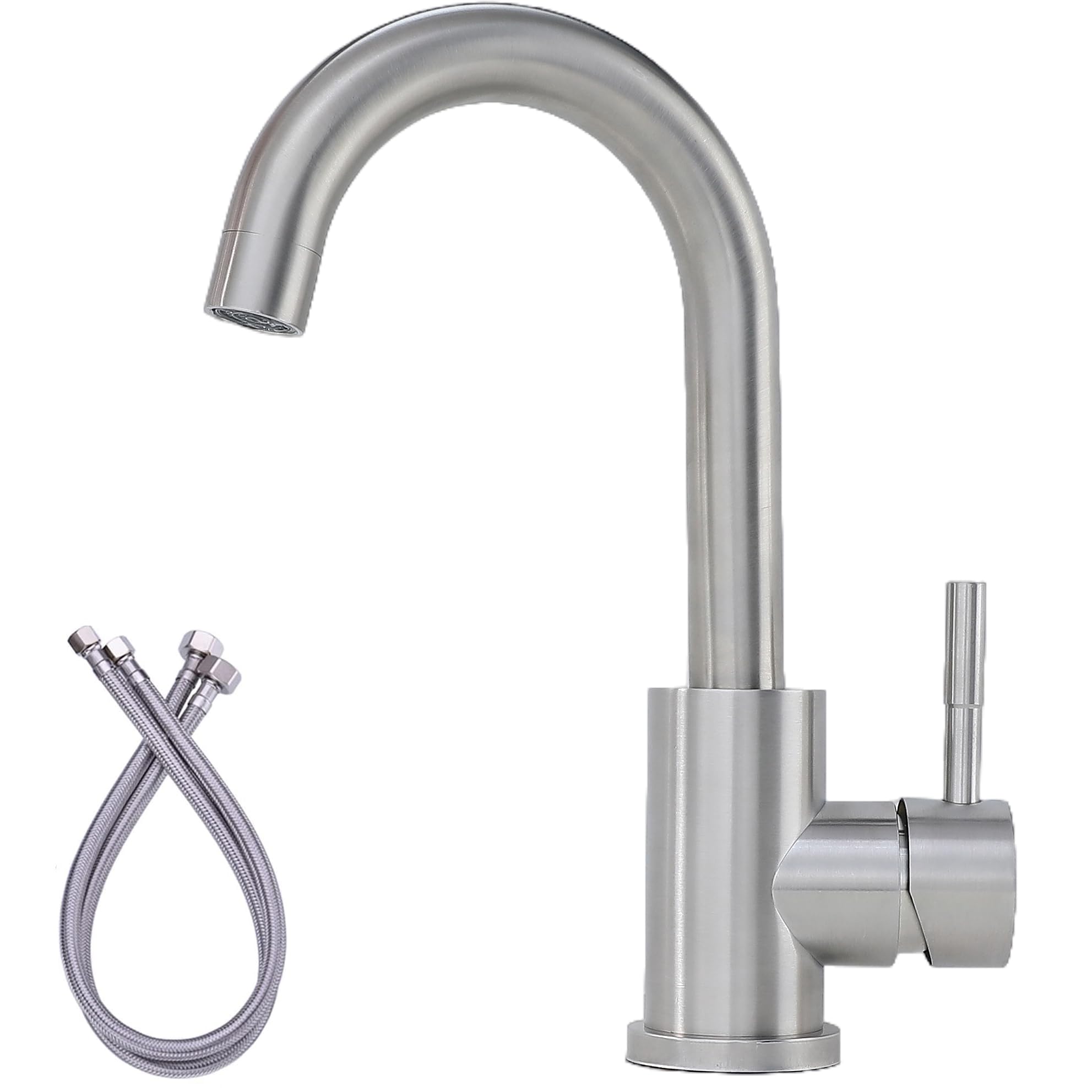 Brushed Nickel Bathroom Faucet - Single Handle Mixer Tap for Modern RV & Bar Sink with 360° Rotation