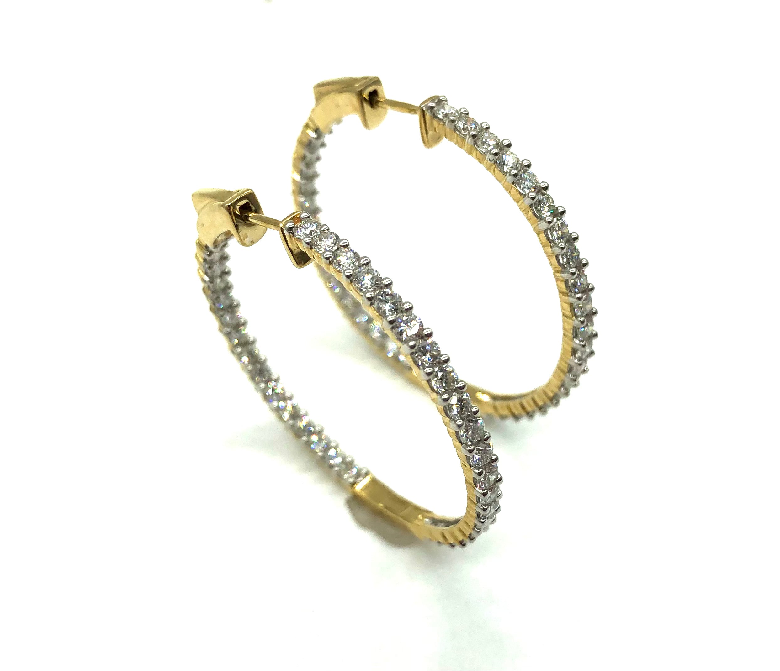 3 Carat Diamond Hoop Earrings for Women - 14K Gold In & Out Hoops - Perfect for Weddings, Parties & Everyday Wear