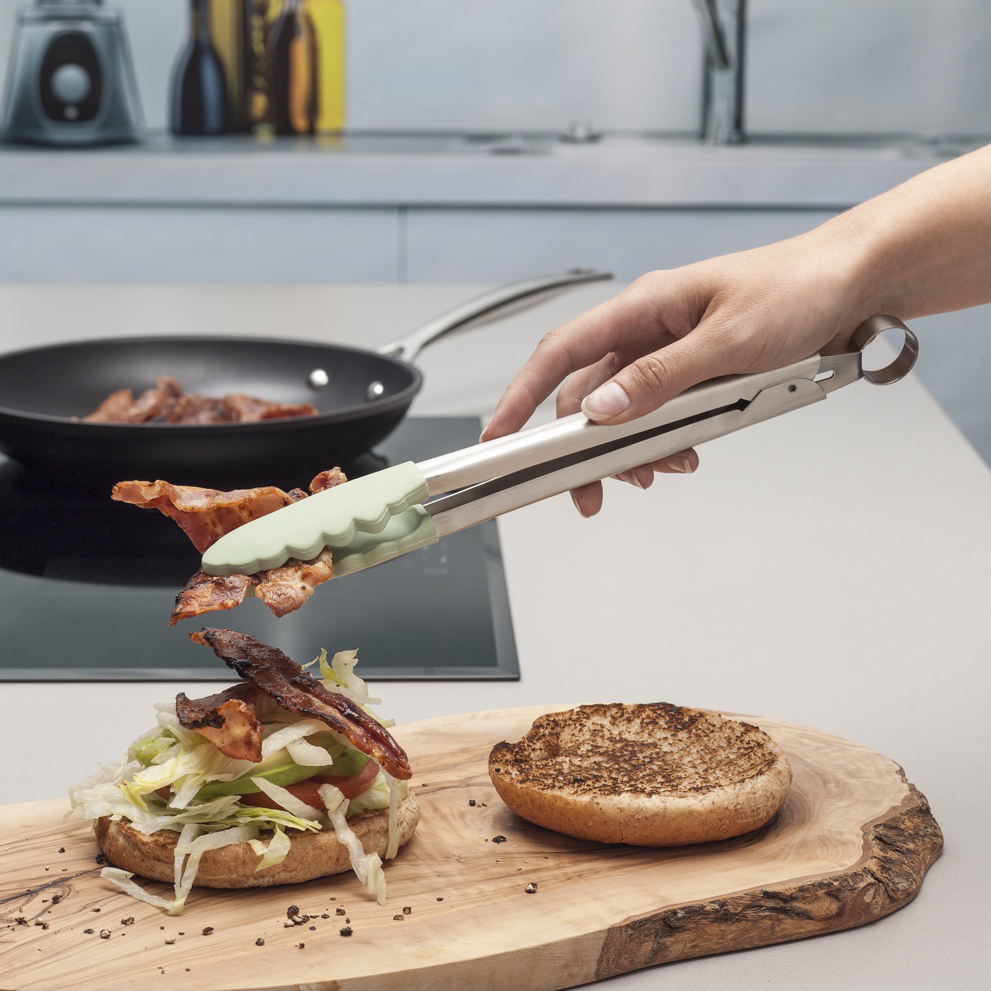 Zeal Non-Stick Silicone Cooking Utensil Set - 5-Piece Kitchen Tools with Heat-Resistant Spatula, Turner, Spoon & Tongs for Baking, Grilling, Frying (Sage Green) - Perfect for Nonstick Cookware & Everyday Cooking