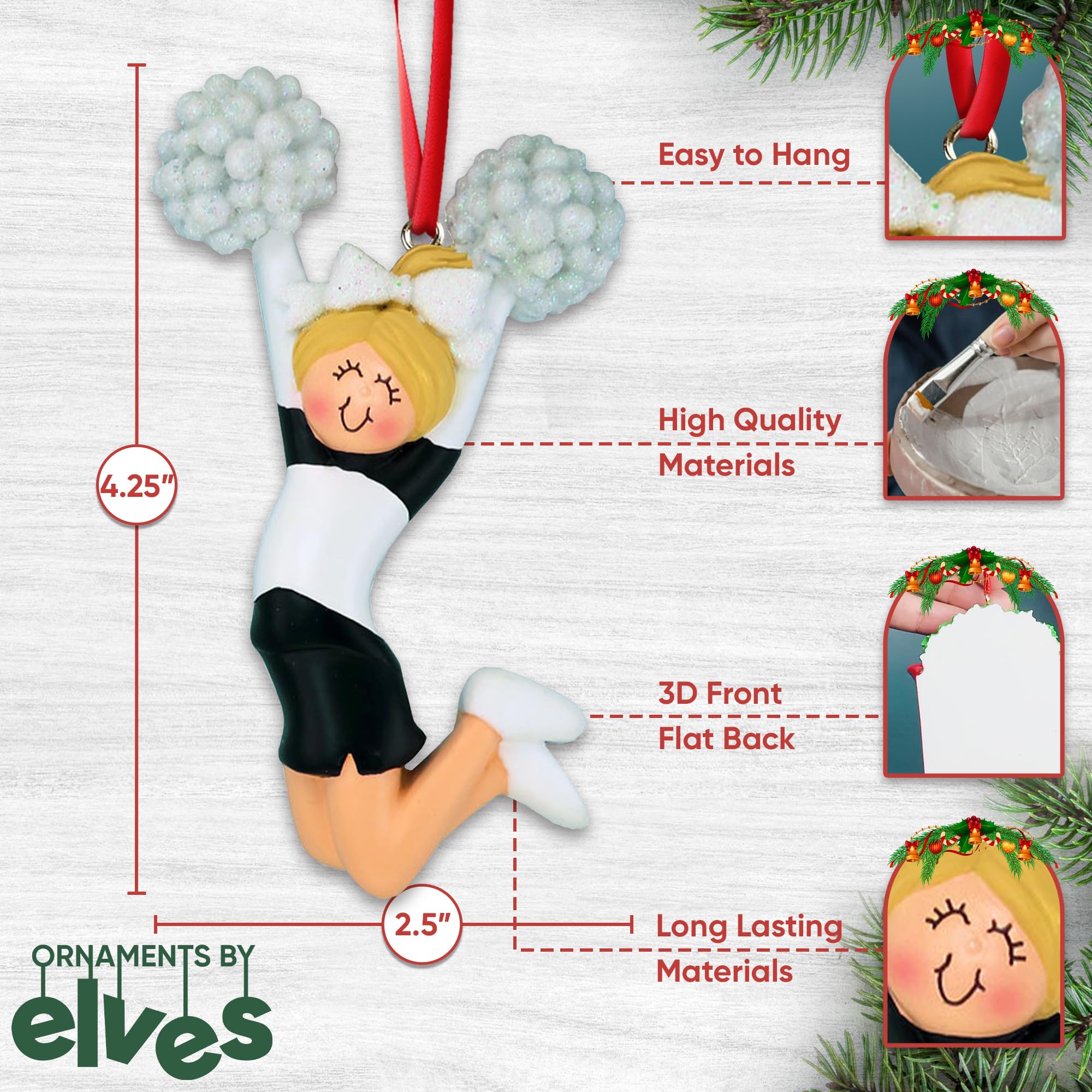 2024 Personalized Cheerleading Christmas Ornament - Custom Cheerleader Gift for Blonde & Black Dancers - Perfect for Tree Decor, Team Gifts & Holiday Celebrations
