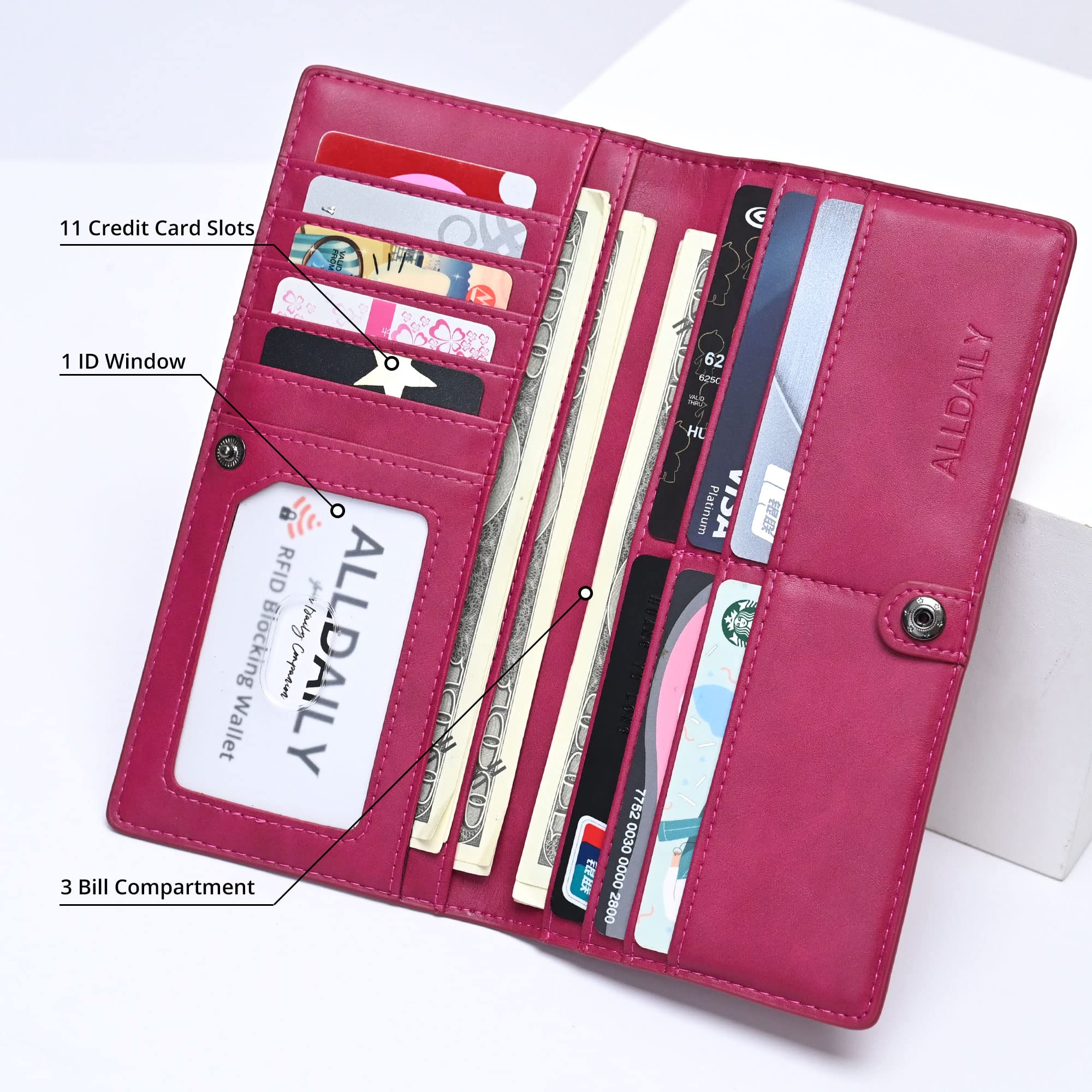 Ultra Slim RFID Blocking Women's Wallet - Bifold Credit Card Holder for Ladies with Long Billfold (Fuchsia Purple) | Perfect for Everyday Use, Travel & Gift Giving