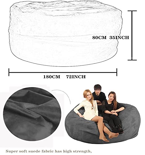 7ft Giant Bean Bag Chair for Adults - Luxurious Oversized Memory Foam Bean Bag Sofa, Dark Gray, Perfect for Organizing Kids' Plush Toys & Relaxing in Living Room, Bedroom or Game Room