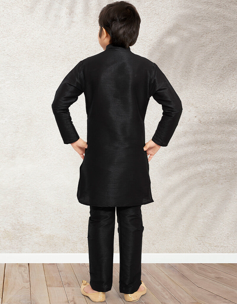 Elegant Black Kurta Pajama Set - Premium Banarasi Silk - Perfect for Festivals, Weddings & Special Occasions