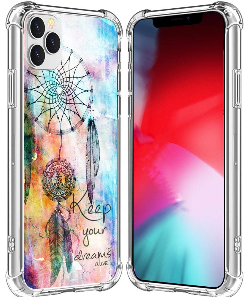 IWONE Dreamcatcher Cute Rubber Durable Protective Case for iPhone 12 Pro Max - Transparent Cover with Pattern Design - Compatible with iPhone 12 Pro Max - Keep Your Dreams Alive Writings - Perfect for Daily Use, Travel & Gift Giving