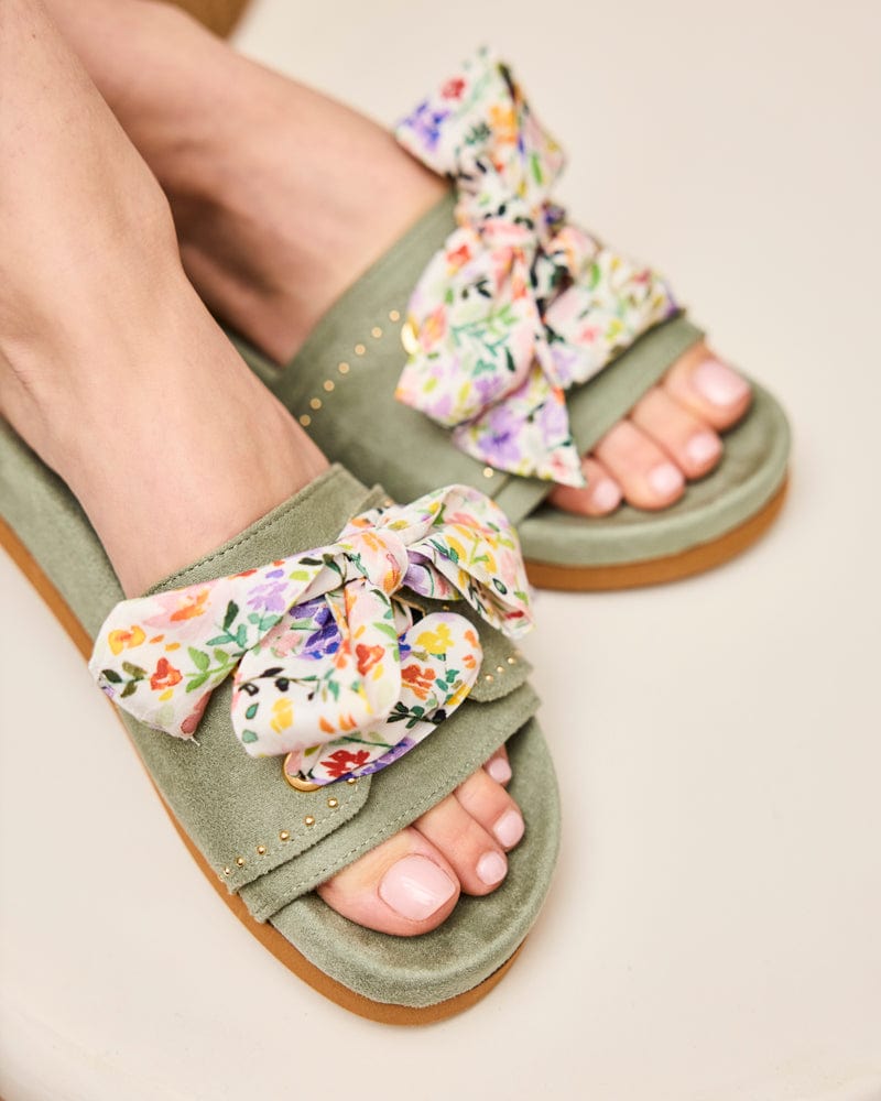 Dune Vegan Suede Slide Sandals for Women - Comfortable Summer Casual Shoes in Sage Green | Perfect for Beach, Poolside & Lounge Wear