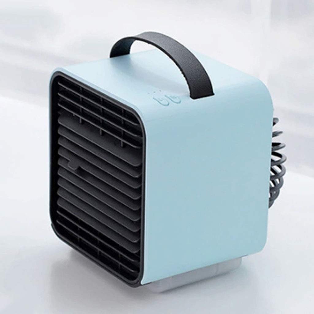 Portable USB Rechargeable Mini Air Conditioner Fan - 3 Speed Super Strong Wind Cooling Desk Fan with LED Light, Low Noise Design for Home, Office, Bedroom (Blue) | Perfect for Personal Cooling, Travel, Camping & Outdoor Activities