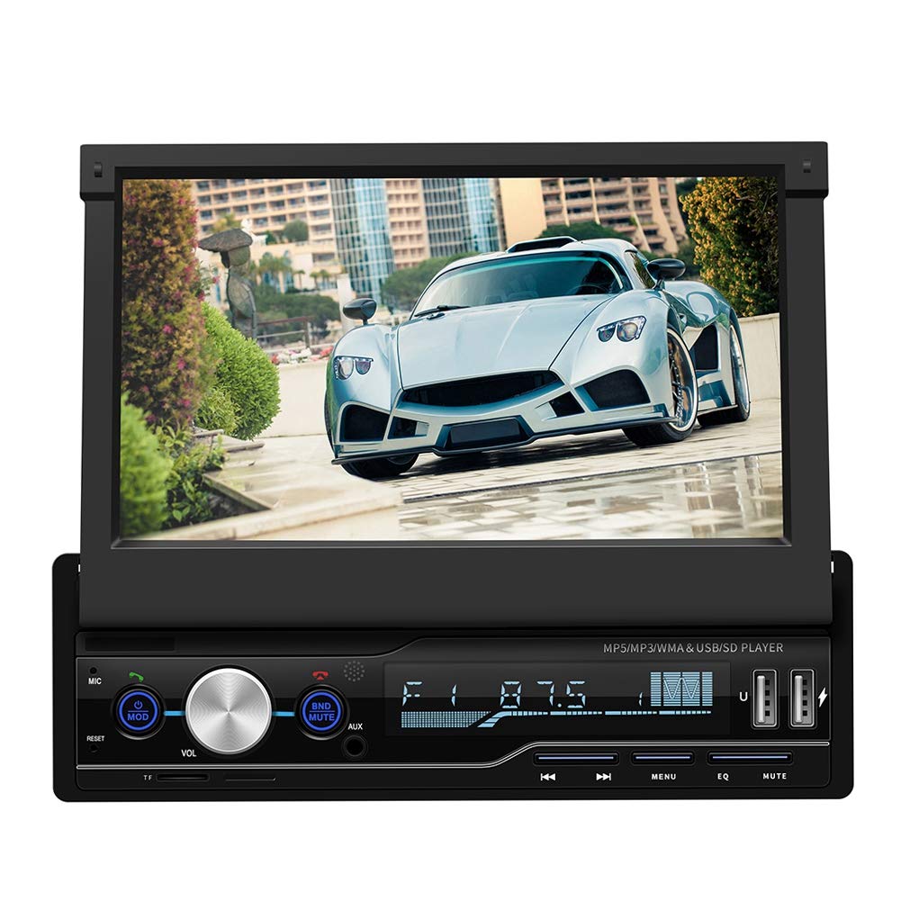 7 Inch Car MP5 Player with Touchscreen - Bluetooth, USB, AUX, SD Card Support | Retractable Multimedia Video Player for Cars | Perfect for Road Trips, Commuting & Entertainment on the Go