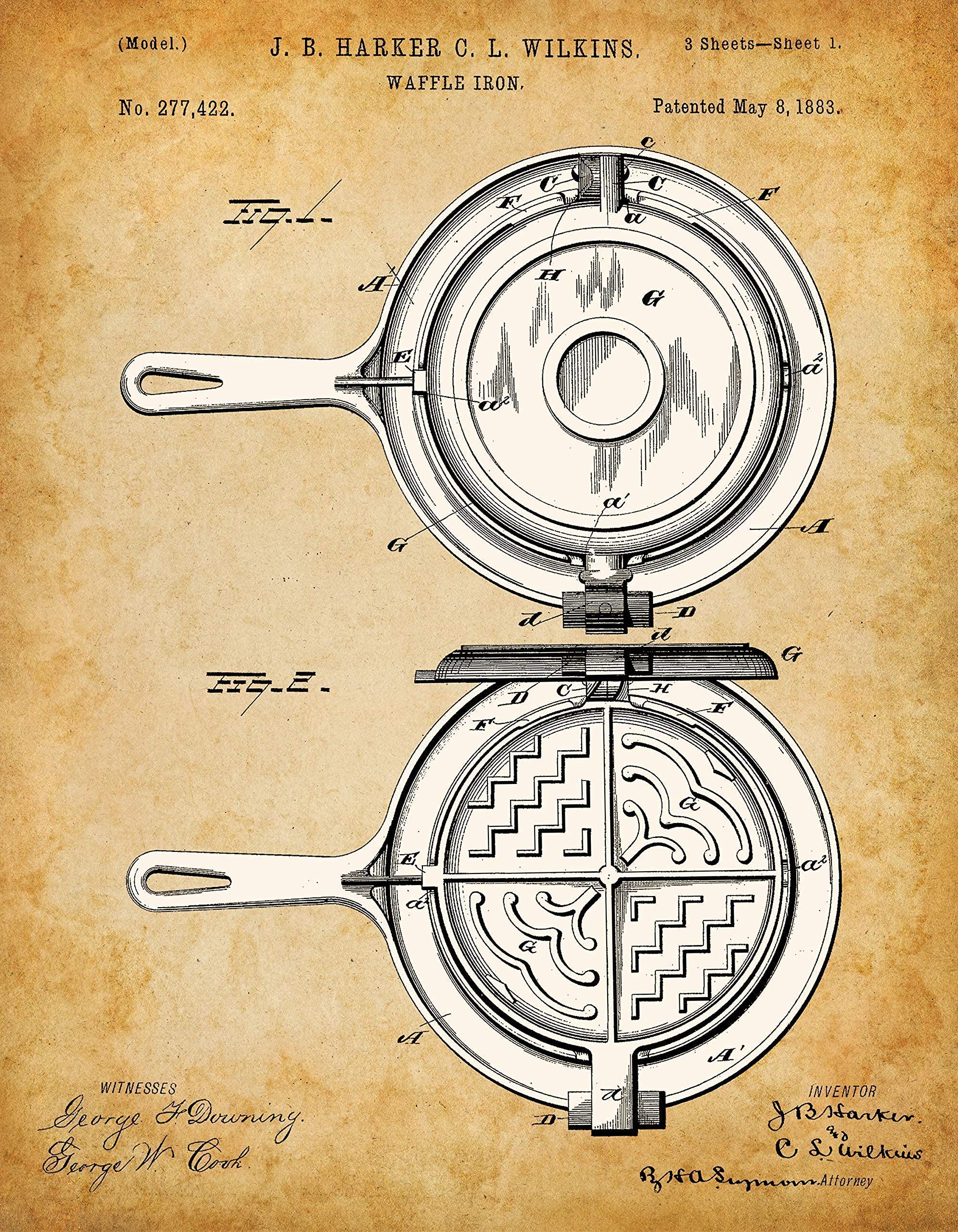 Vintage Waffle Iron Patent Print - Kitchen Wall Art Decor, Unframed Poster or Canvas - Perfect Gift for Cooks, Waffle Lovers & Restaurant Owners - Ideal for Home Kitchen, Dining Room or Café Display