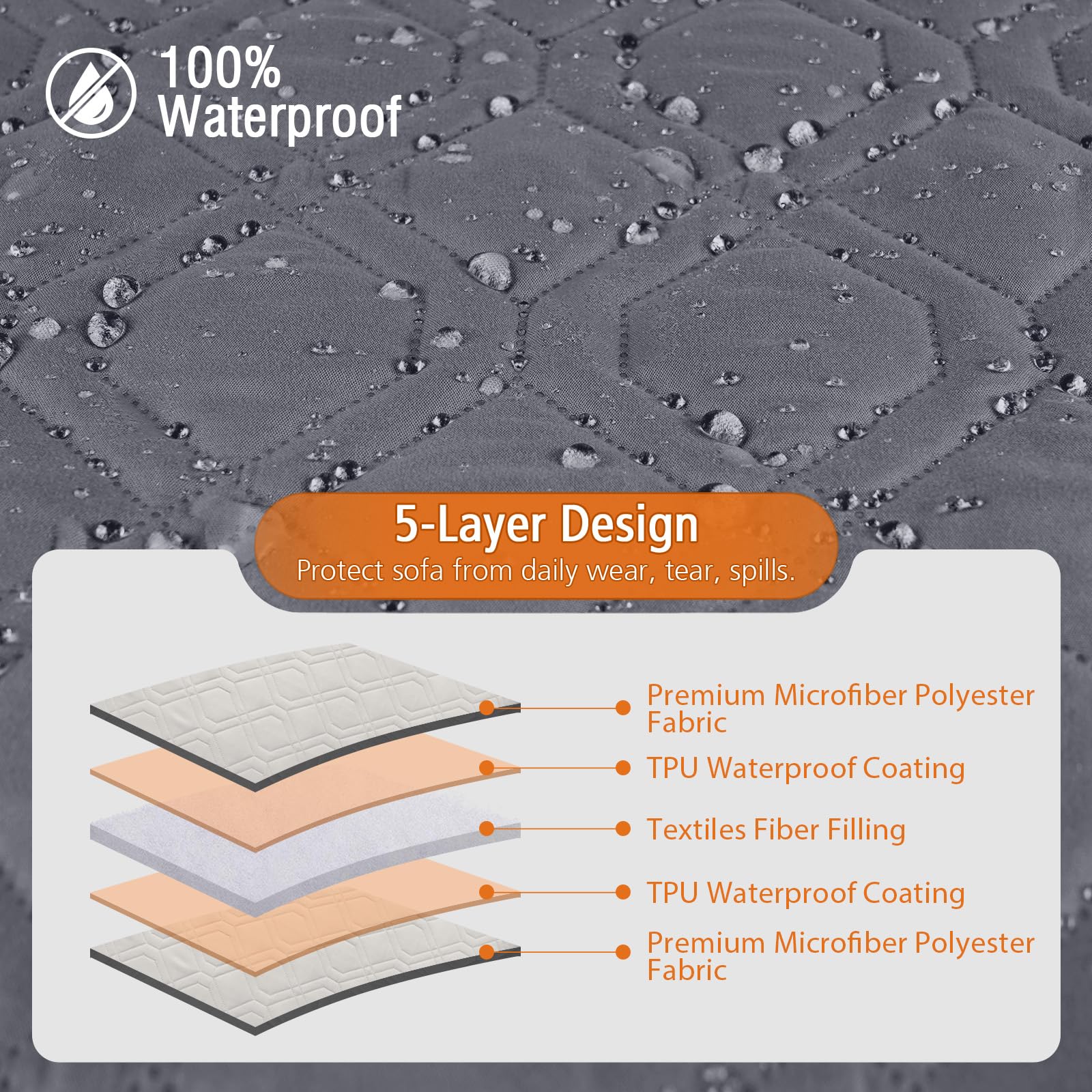 VANSOFY Upgraded L-Shaped Sectional Sofa Cover - 100% Waterproof, Reversible, Pet-Friendly Furniture Protector for Dogs & Cats (Large, Nature Gray) - Perfect for Living Room, Family Room & Home Theater