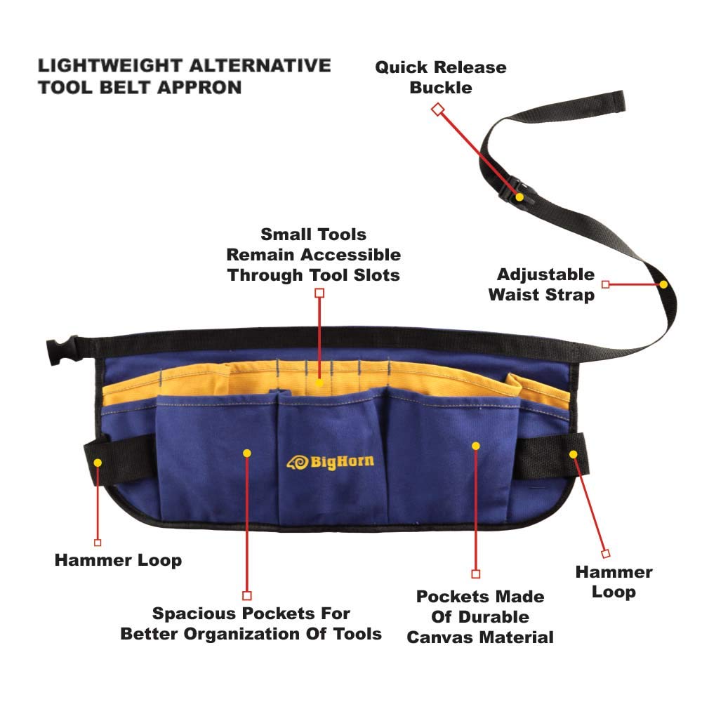 Big Horn 19477 Heavy Duty Tool Belt Apron for Carpenters & Construction Workers - Perfect for DIY Projects, Home Repairs & Professional Job Sites