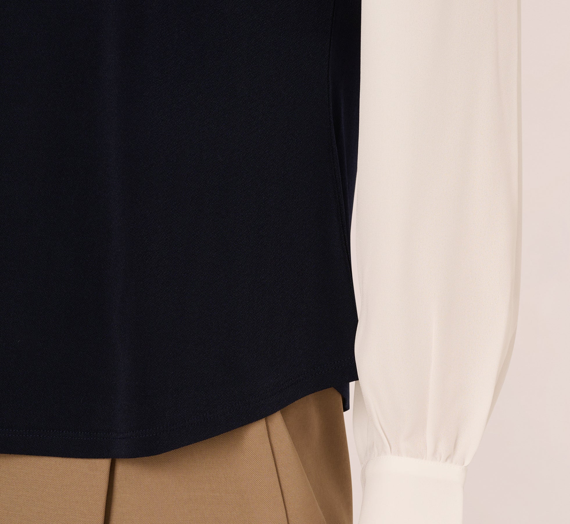 Long Sleeve Collared Sweater Vest Twofer Top for Women - Navy & Ivory Color Block Pullover - Perfect for Office Wear, Layering and Fall Fashion