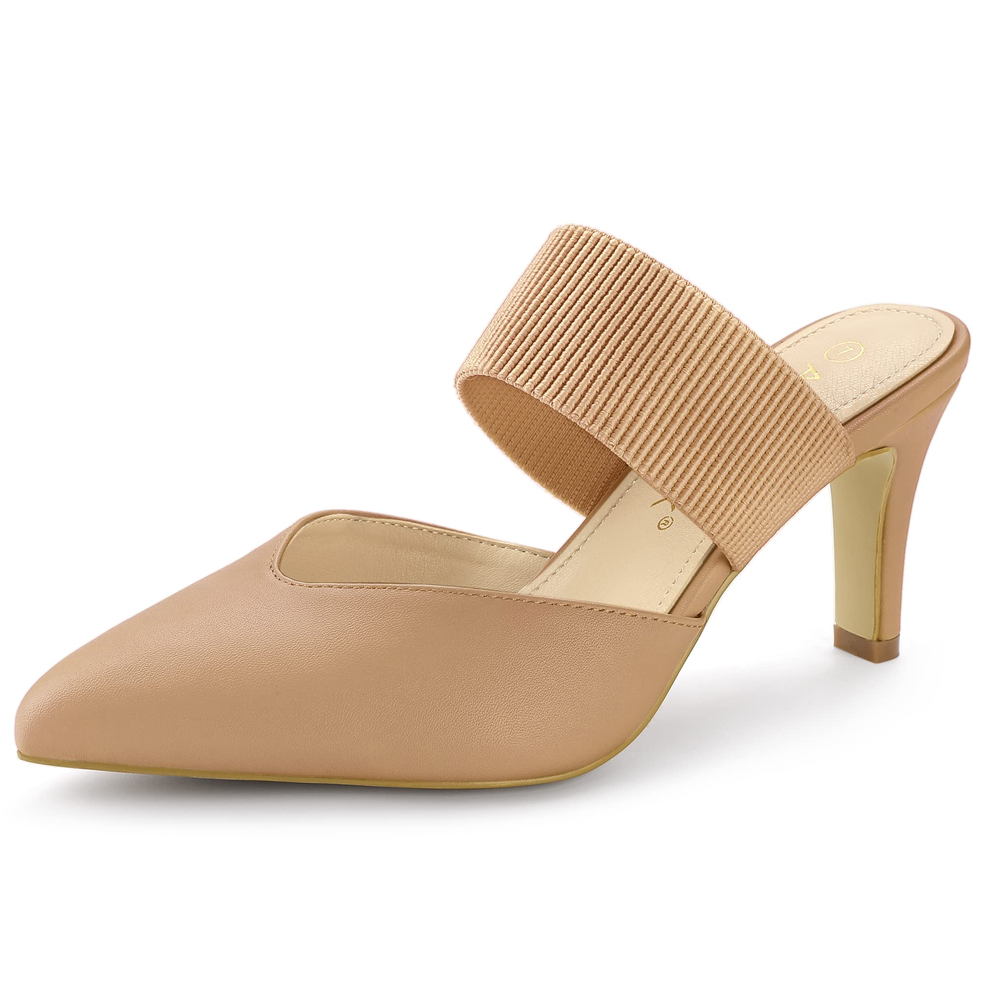 Allegra K Women's Pointed Toe Elastic Strap Stiletto Heels Mules - Comfortable Dress Shoes for Office, Party & Evening Wear
