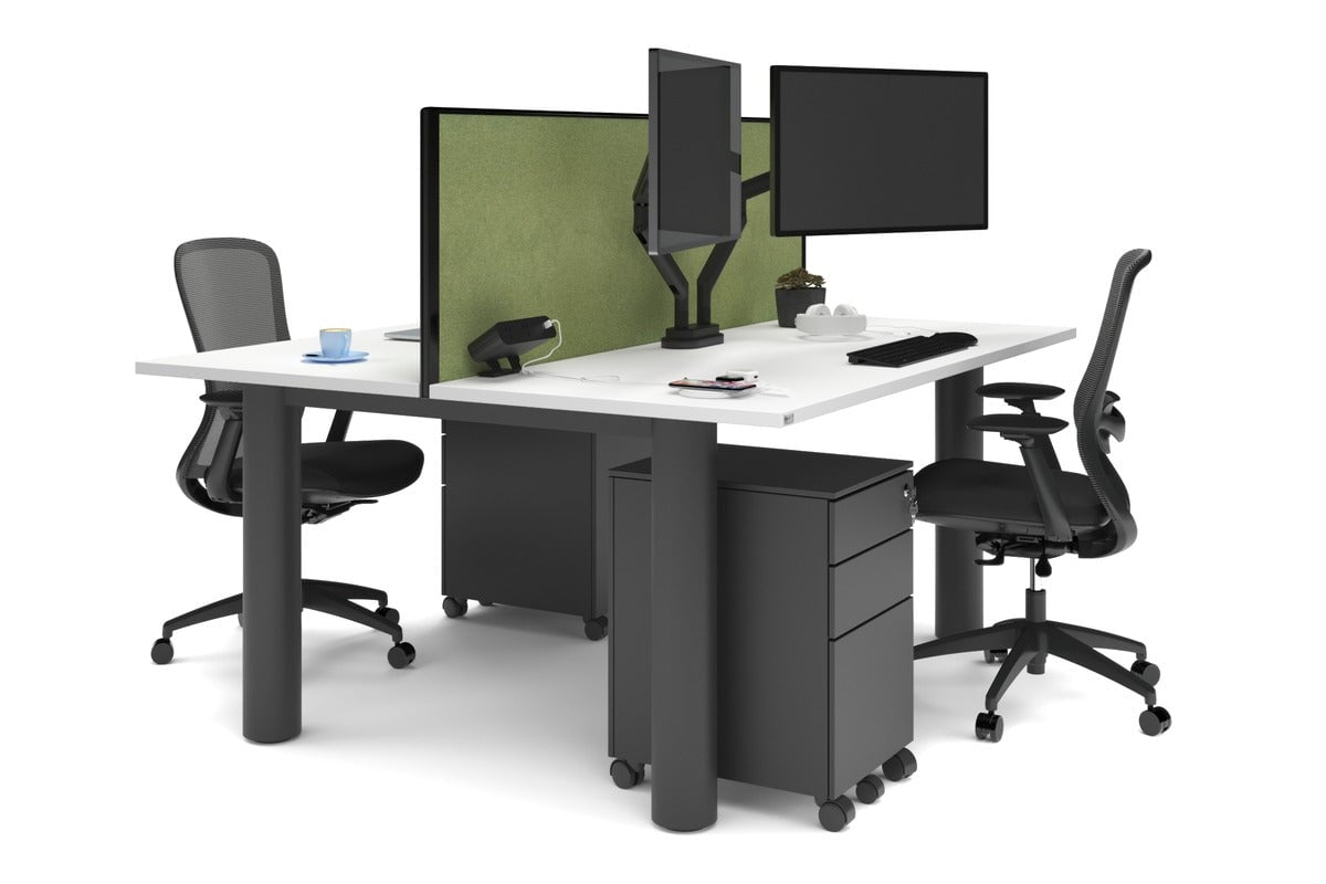 Quadro Cylinder Leg 2 Person Office Workstation Desk - 1600L x 700W - Modern Shared Workspace Solution for Collaborative Teams & Coworking Spaces