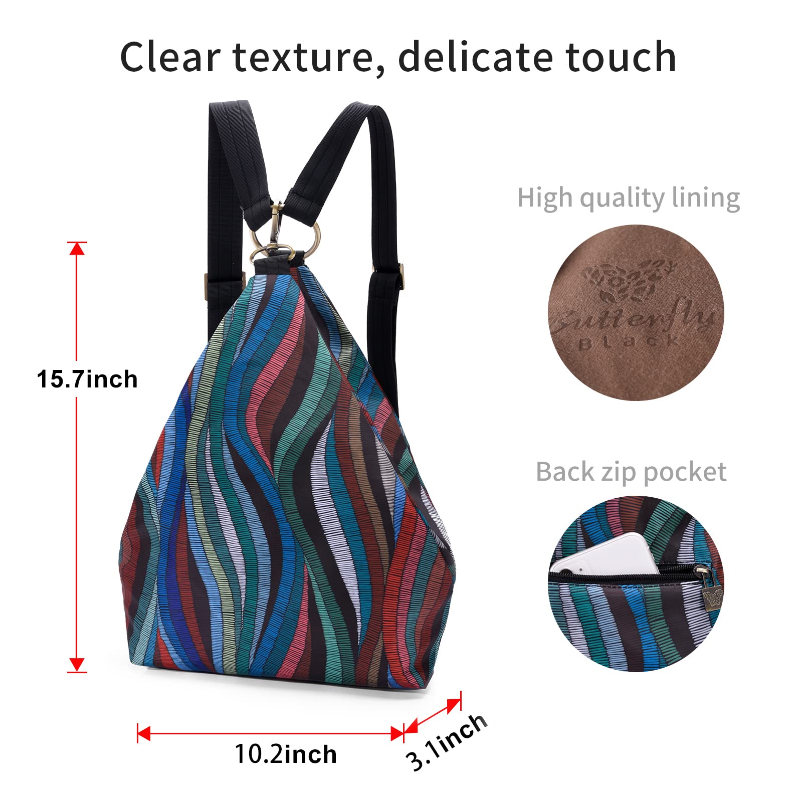 Bohemian Style Black Butterfly Women's Backpack - Fashionable Small Casual Daypack & Purse (68 Multicolor) - Perfect for Travel, Work, School & Daily Use