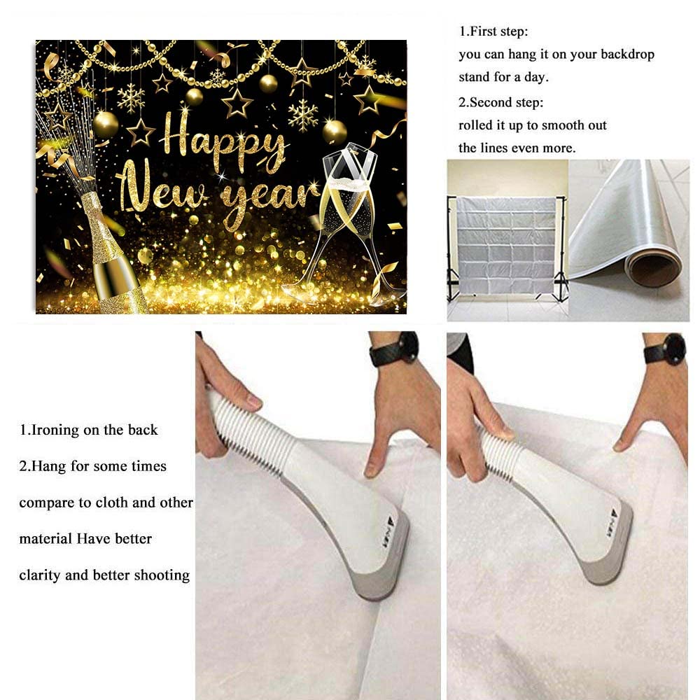 2025 Happy New Year Backdrop - Gold Glitter New Year's Eve Party Decoration (7x5 FT) | Photo Booth Background, NYE Celebration, Holiday Event Decor