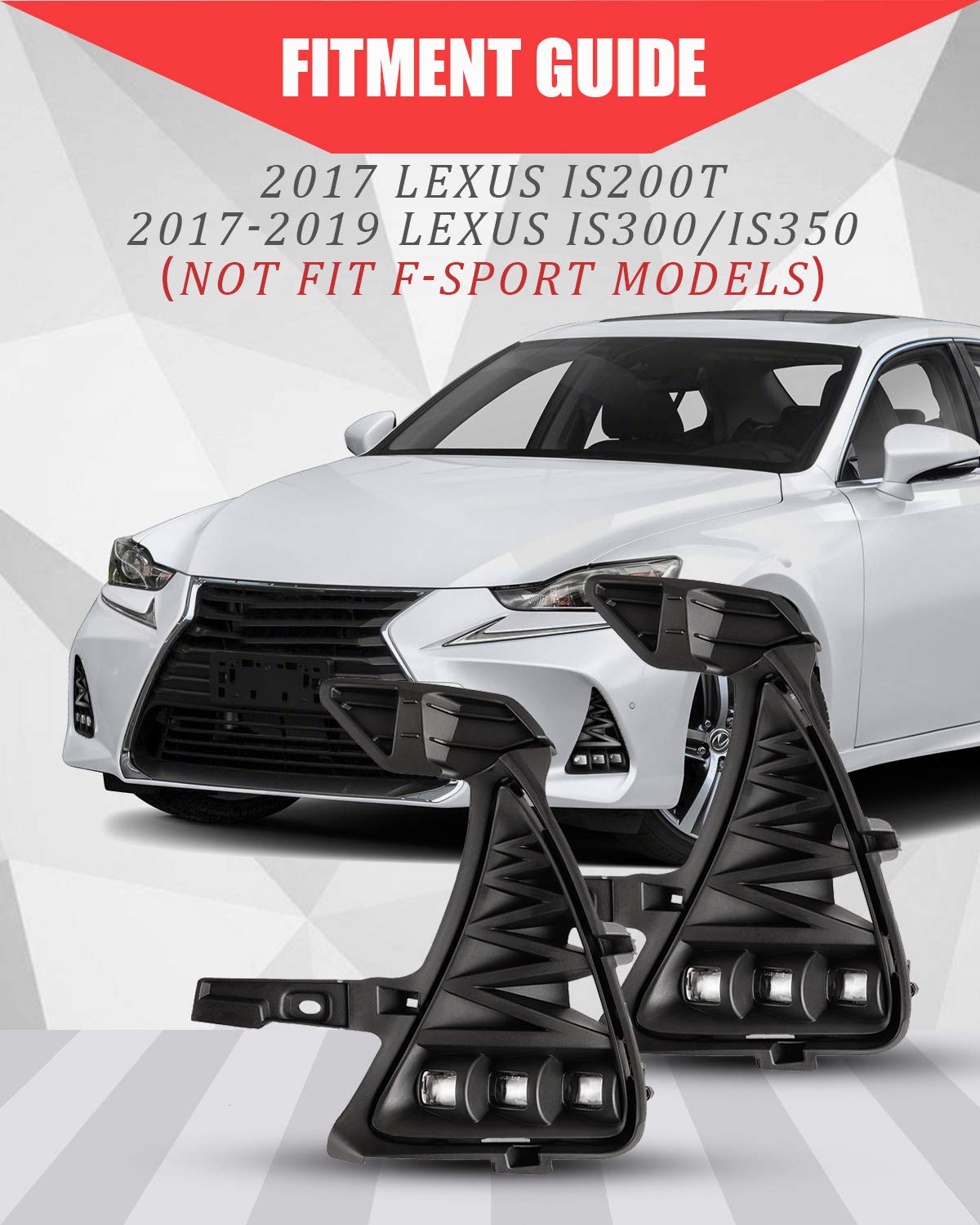 AUTOWIKI LED Clear Lens Driving Fog Lights Pair - Compatible with 2017 Lexus IS200T, 2017-2019 IS300/IS350 (Excludes F-Sport Models) - Includes Switch & Wiring Kit - Enhanced Visibility for Night Driving & Foggy Conditions