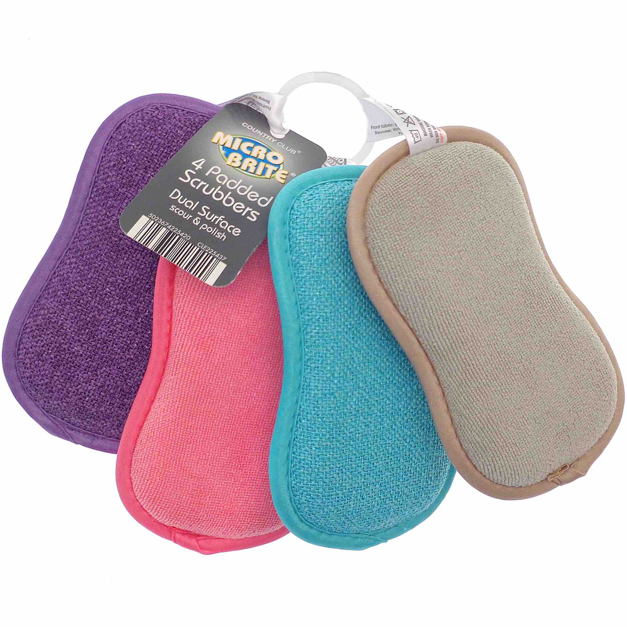 Micro Brite Dual Surface Padded Scrubbers (4 Pack) - Gentle Cleaning Sponges for Kitchen, Bathroom & Dishes - Non-Scratch Scouring Pads for Pots, Pans & Countertops