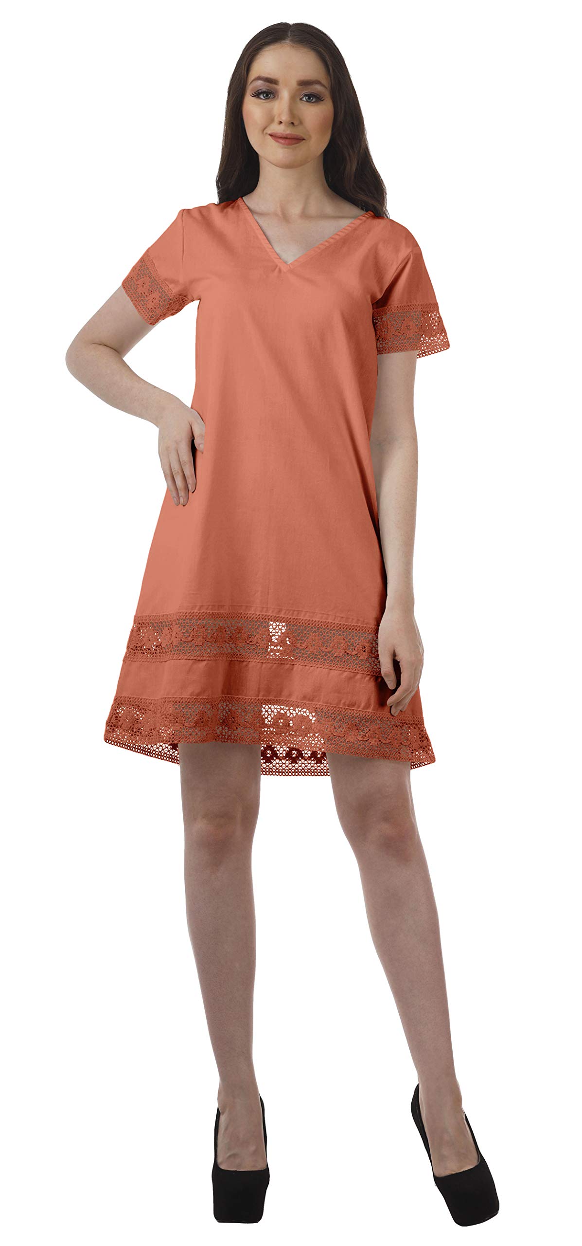 Plus Size Women's Cotton Beach Dress - Moomaya Solid Summer Outfit for Ladies | Comfortable & Stylish for Vacations, Pool Parties & Tropical Getaways