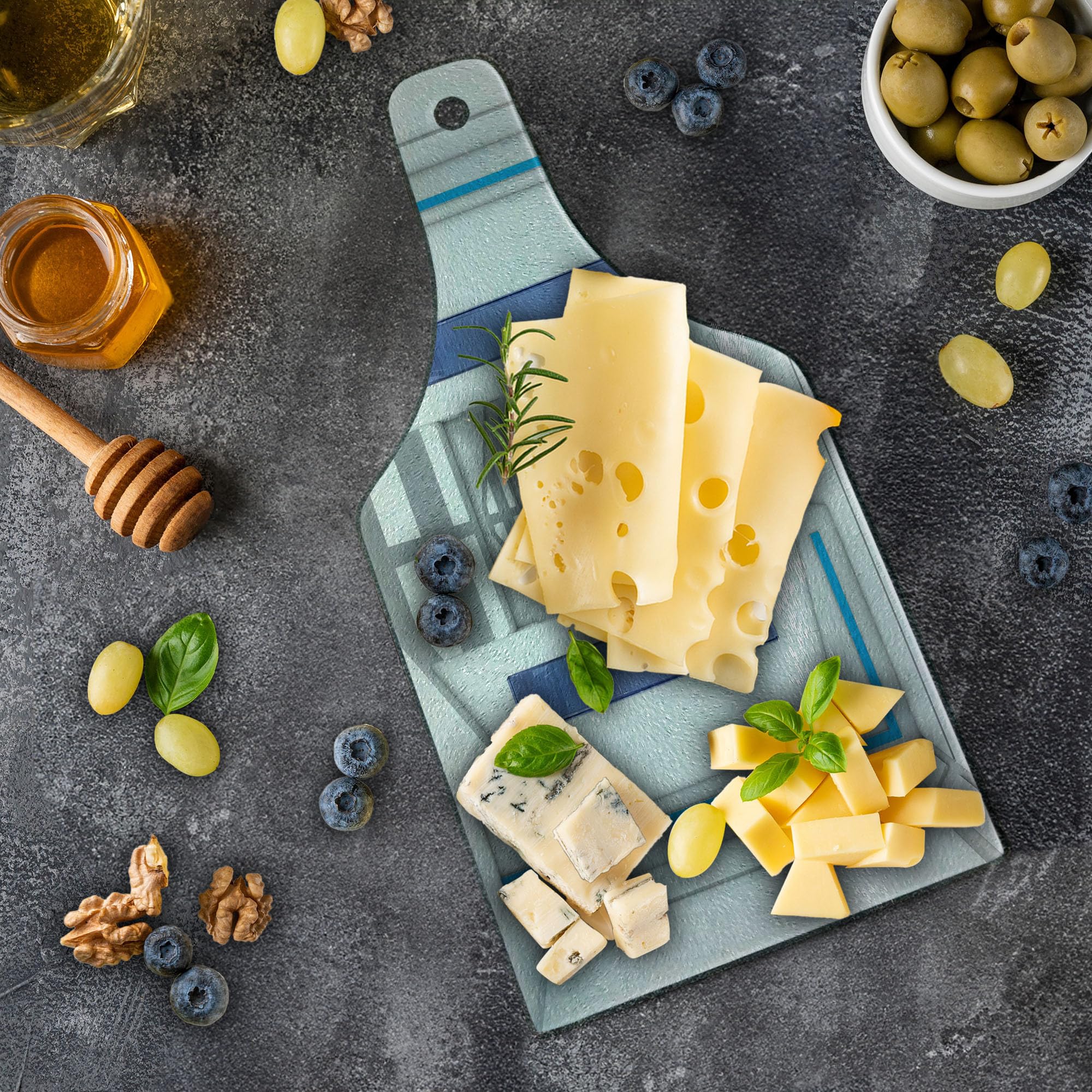 Ambesonne Outer Space Themed Tempered Glass Cutting Board - Robotic Space Mission & Solar System Design - Decorative Serving Board for Kitchen & Dining - Wine Bottle Shape in Blue & White - Perfect for Entertaining, Gifts & Space Enthusiasts