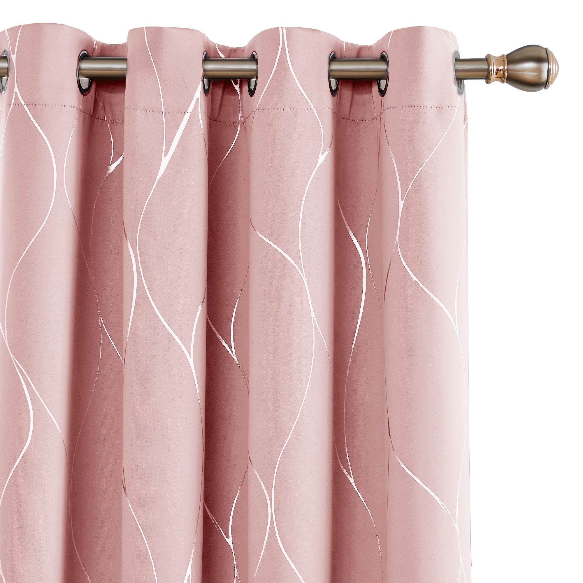 Deconovo Thermal Insulated Blackout Curtains - Foil Printed, Room Darkening, Energy Efficient Grommet Drapes for Small Windows (52