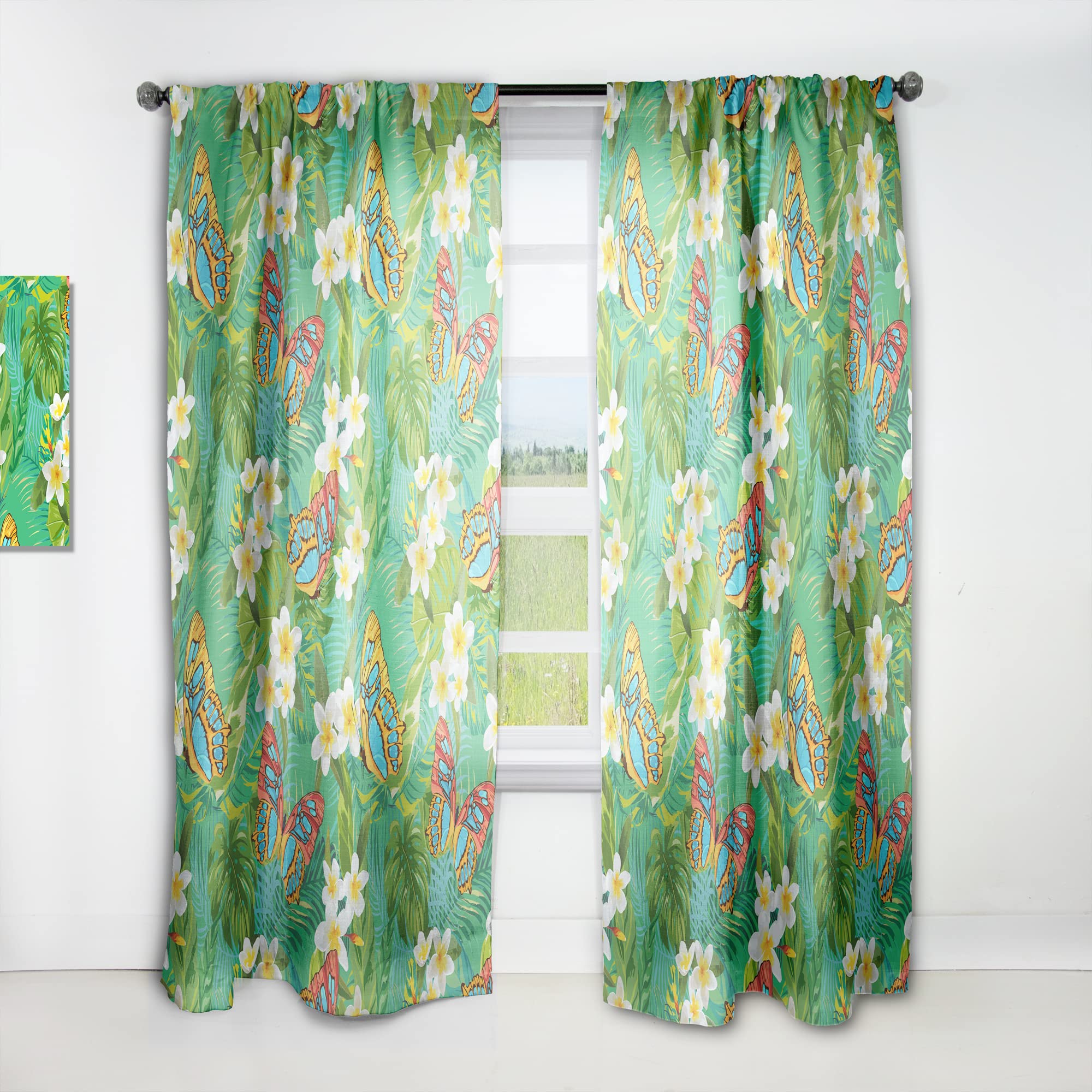DesignQ Tropical Floral Butterfly Blackout Curtains - Thermal Insulated Single Panel (52x84 Inches) for Bedroom & Living Room - Elegant Window Treatment for Home Decor & Sun Protection