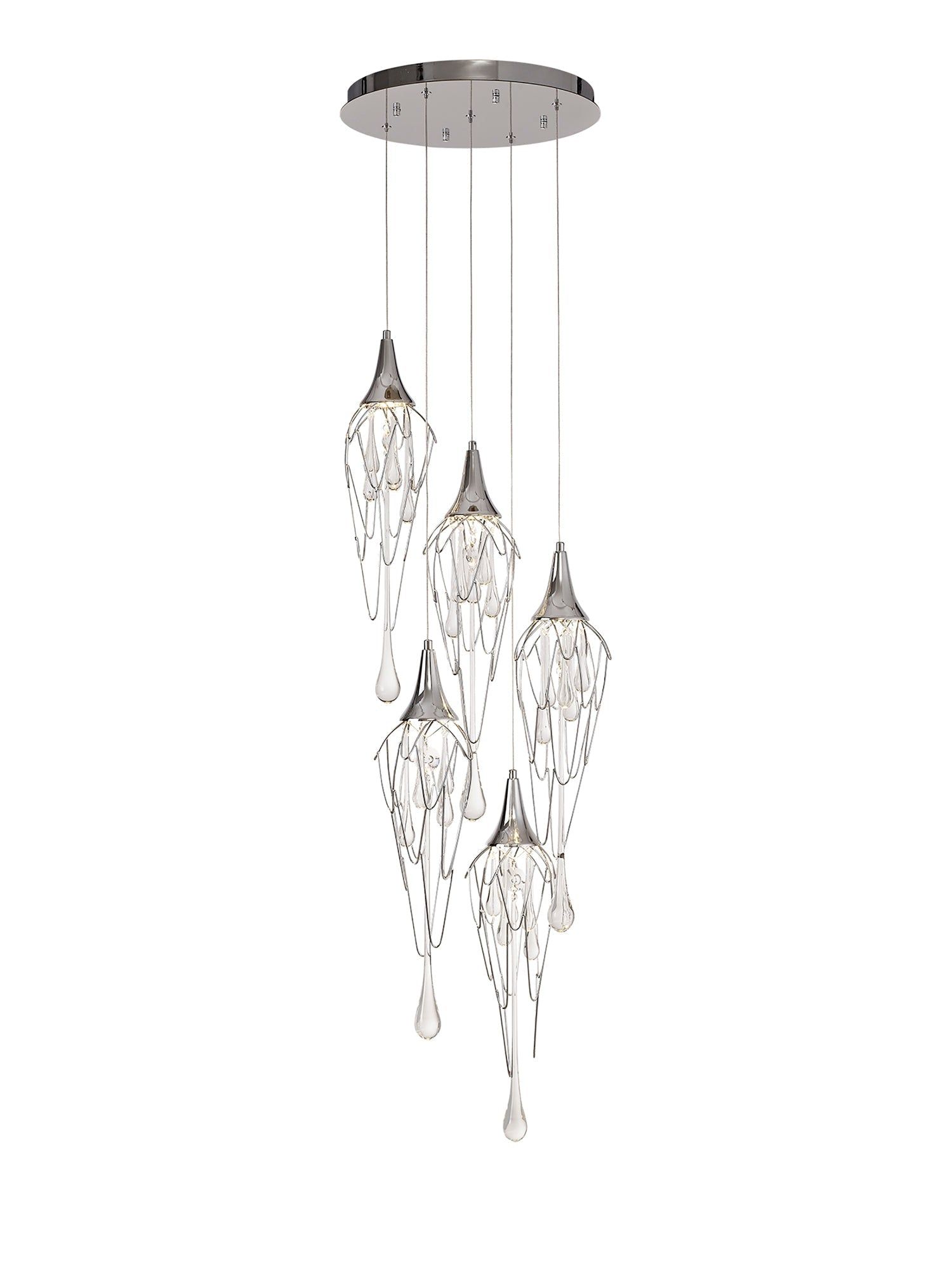 Modern Round Accent Pendant Light - Polished Chrome Cluster Chandelier for Dining Room, Kitchen Island & Entryway Lighting