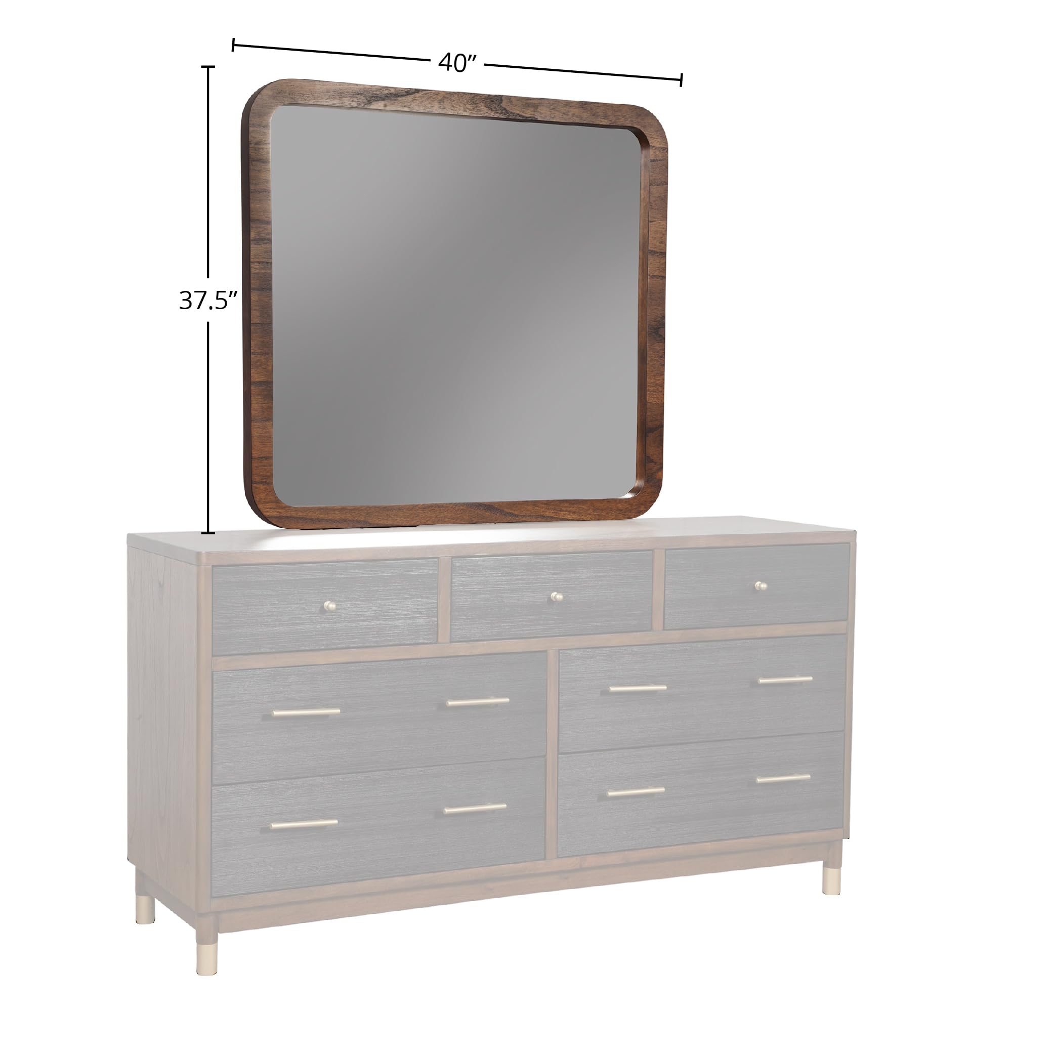 Alpine Furniture Belham Mahogany & Veneer Dresser Mirror - Dark Walnut/Black Finish | Elegant Bedroom Dresser Mirror for Master Bedroom, Guest Room & Home Decor