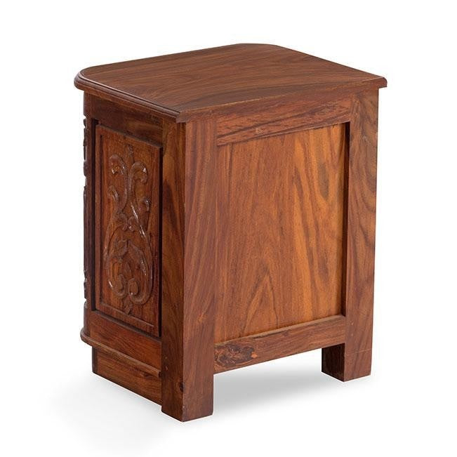 Antique Brass Embossed Solid Wood Carved Czar Bedside Table - Elegant Nightstand for Bedroom, Living Room, or Guest Room Decor