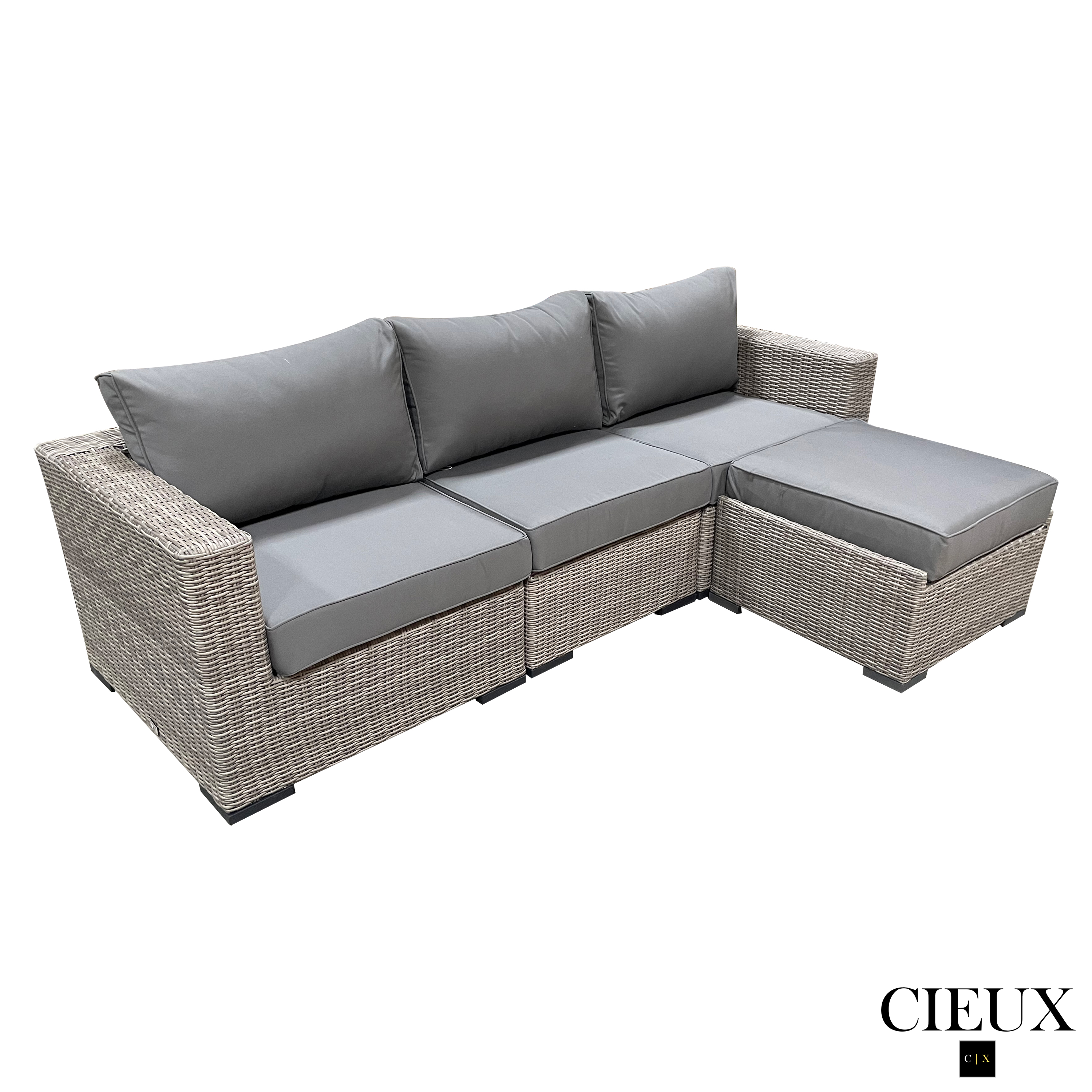 Riviera Outdoor Patio Wicker Sectional Sofa Set - Medium Grey Weather-Resistant Wicker with Sunbrella Charcoal Cushions | Perfect for Backyard, Poolside & Garden Relaxation