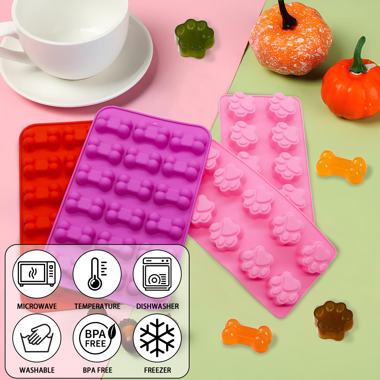 Premium 4-Piece Silicone Paw Print Mold Set - Dog Bone & Paw Shaped Baking Molds for Homemade Puppy Treats, Ice Cream, Chocolate, Jelly & Biscuits | Perfect for Dog Birthday Parties, Training Rewards & Pet Lovers Gifts