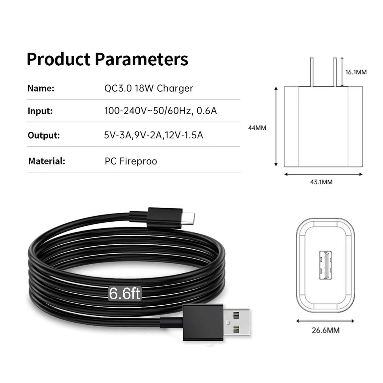 6Ft USB C Fast Charger Cable - 18W QC3.0 Quick Charge for Samsung Galaxy Tab A7 10.4