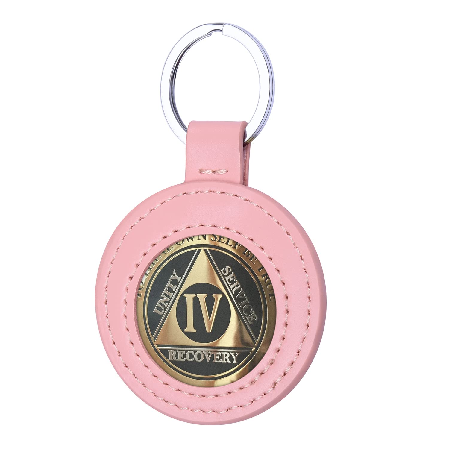 Wisdompro PU Leather Coin Holder Keychain - AA Medallion, Standard Challenge Coin & Recovery Chip Organizer - Pink - Perfect for Military, Sobriety Tokens & Collectibles