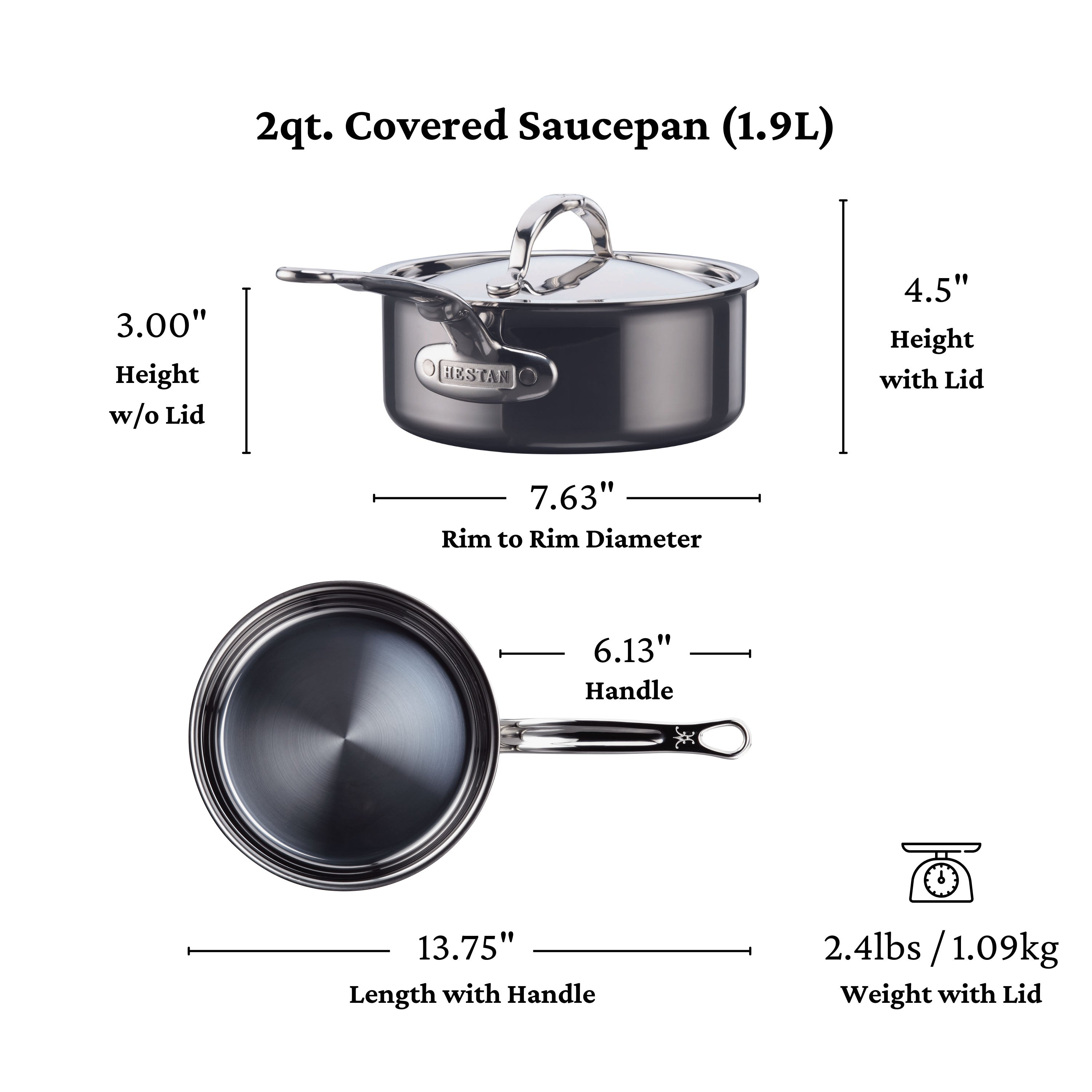 Hestan Nanobond Nonstick Covered Saucepan - 3 Qt Stainless Steel Cookware with Lid for Induction, Gas & Electric Stoves - Perfect for Simmering, Boiling & Cooking Sauces