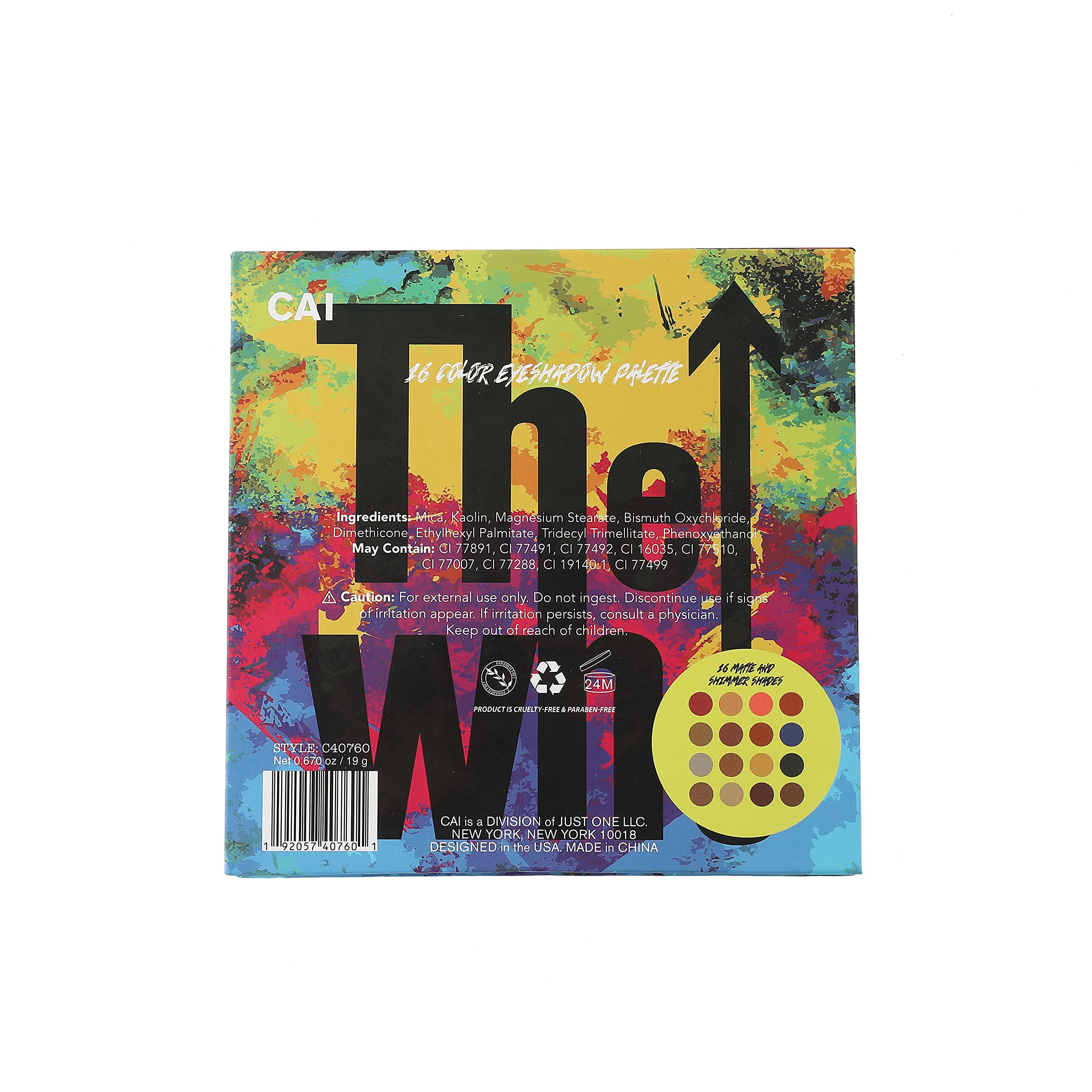 CAI BEAUTY NYC The Who Makeup Palette - 16 Color Eyeshadow Set with Glitter, Matte & Shimmer Finishes (Rainbow & Nude Shades) - Perfect for Rock Concerts, Night Out & Festival Makeup Looks