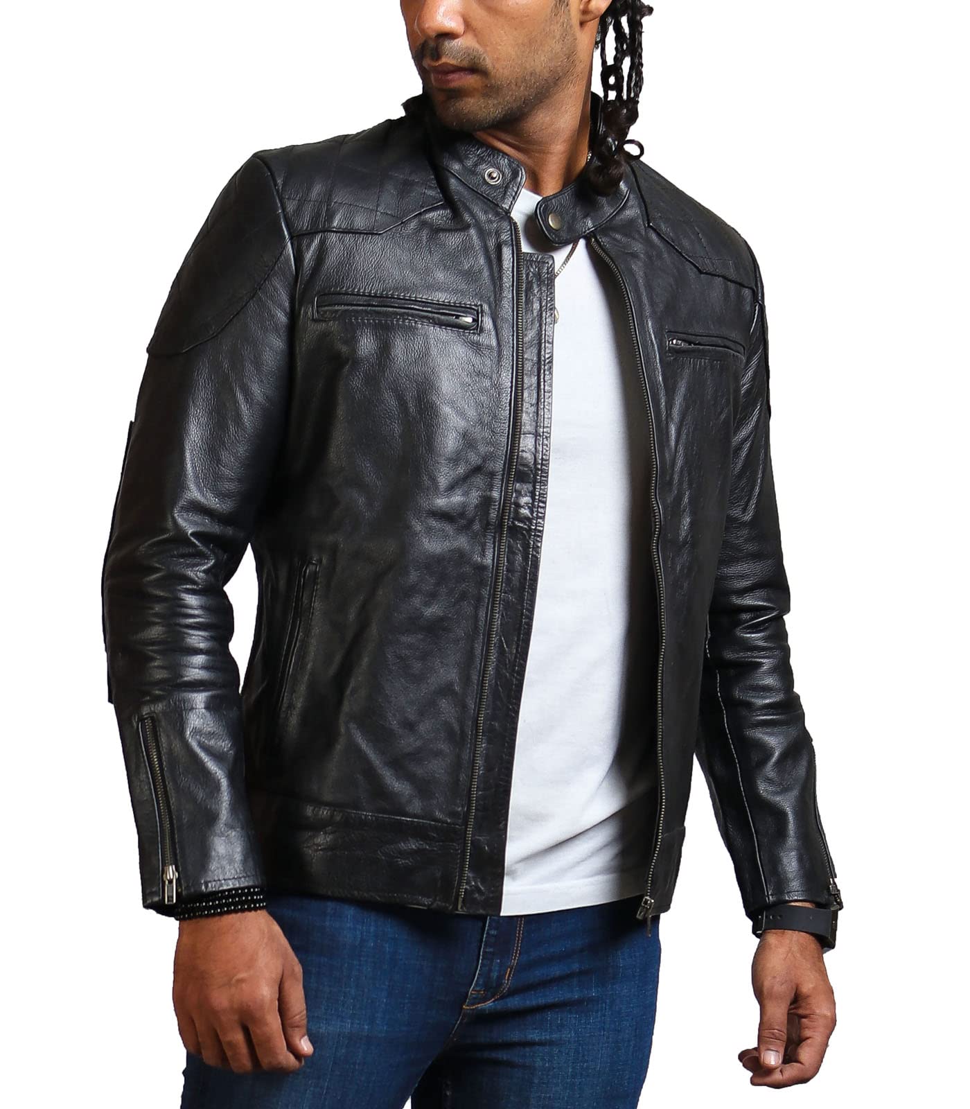 Premium Men's Black Biker Jacket - Genuine Leather Motorcycle Jacket for Riding & Casual Wear - Durable & Stylish Outerwear for Bikers & Fashion Enthusiasts