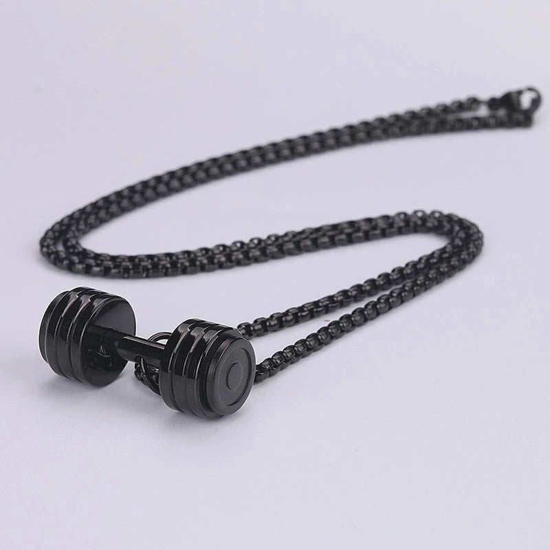 Titanium Steel Dumbbell Pendant Necklace for Men - Gym & Fitness Jewelry Gift - Perfect for Workout Enthusiasts, Bodybuilders, and Sports Lovers (Great for Gym, Weightlifting, and Casual Wear)