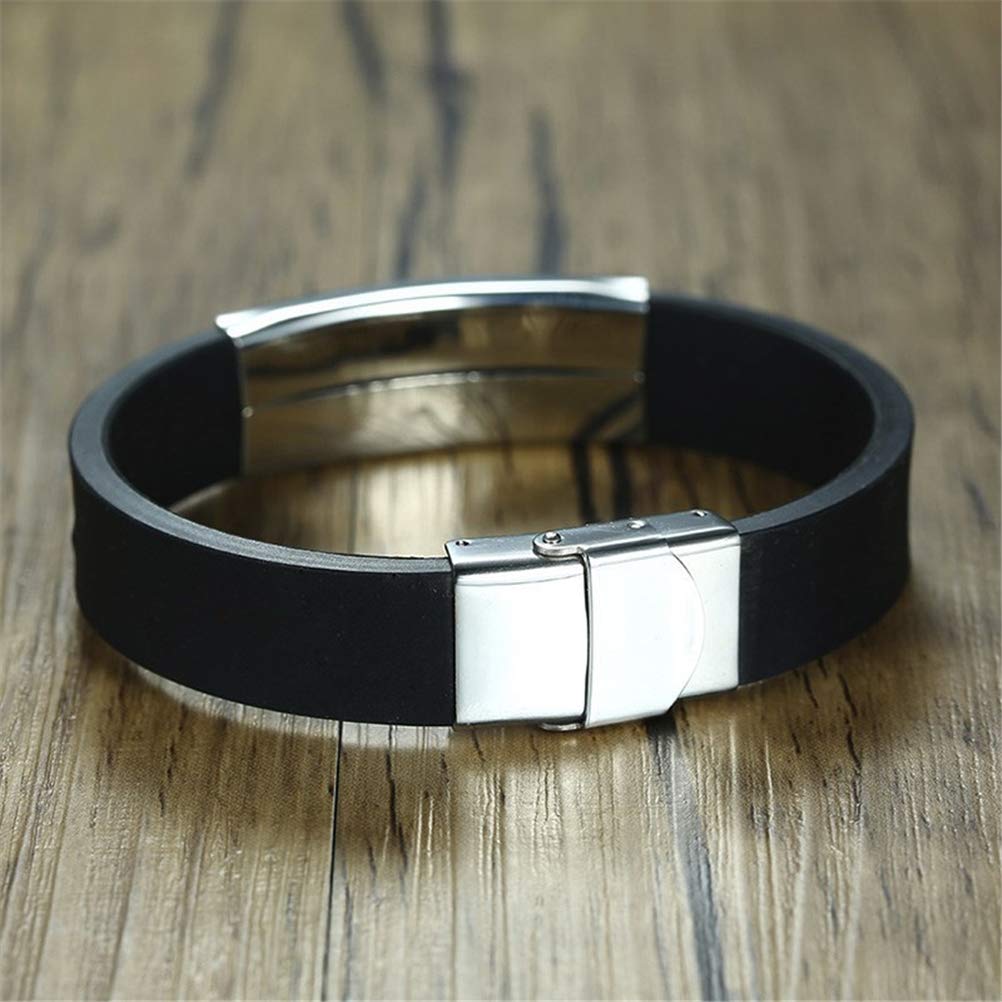 Custom Engraved 16mm Stainless Steel Cross Bangle Bracelet for Men - Bible Verse Silicone Wristband - Religious Jewelry Gift for Christian Faith & Daily Wear